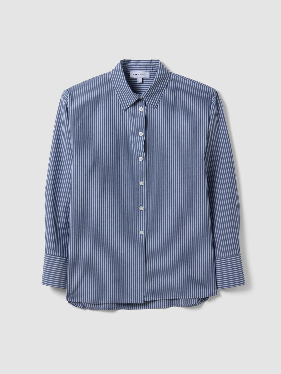Blau gestreiftes Hemd aus reinem Baumwollpopeline, Regular Fit_0