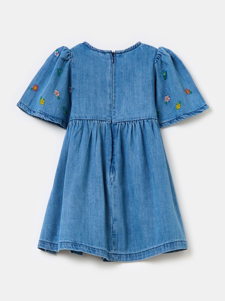 Denim dress with small flowers embroidery_1