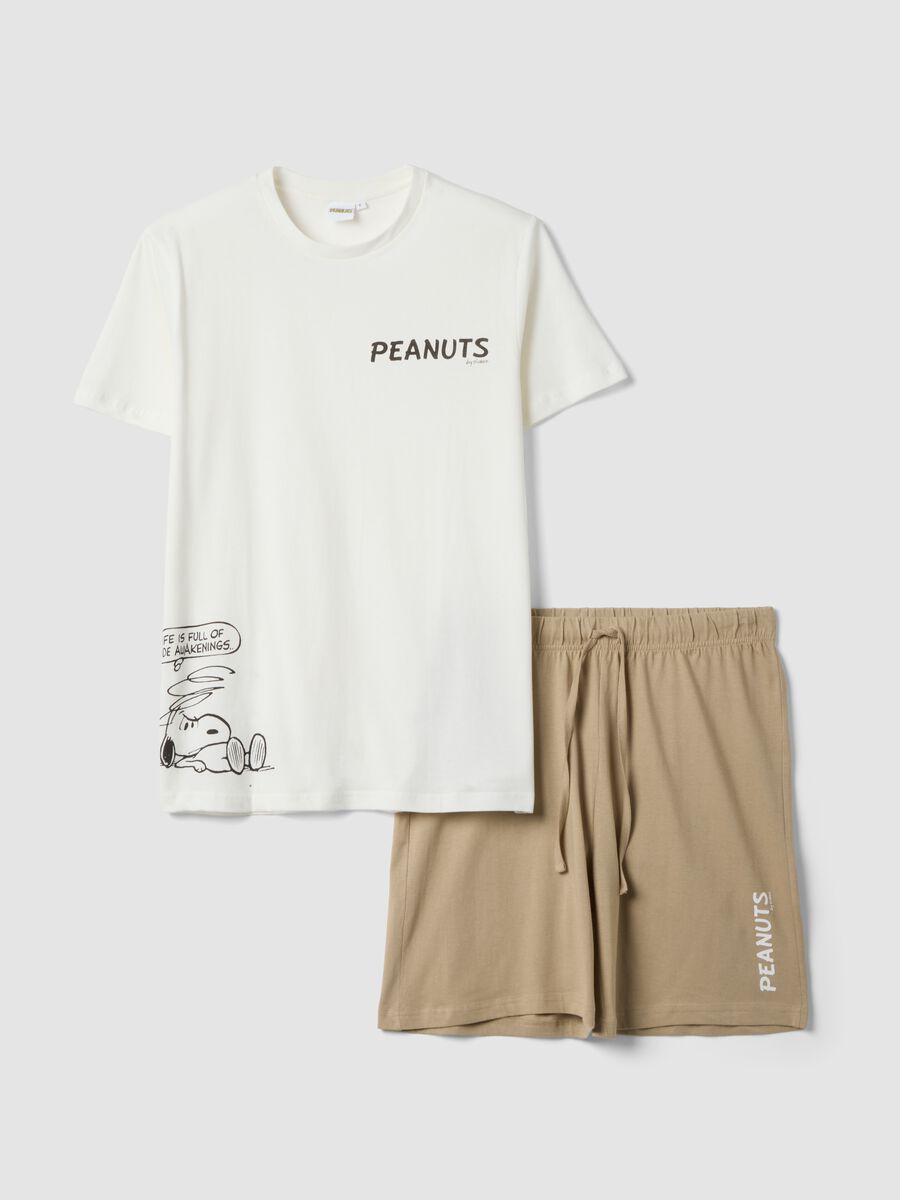 White short pure cotton Peanuts print pyjama set, regular fit_0