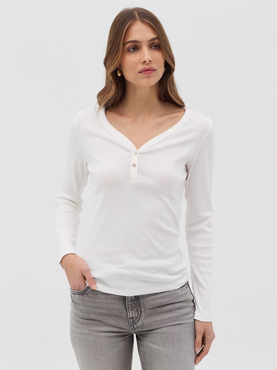 Ribbed t-shirt with granddad collar_0