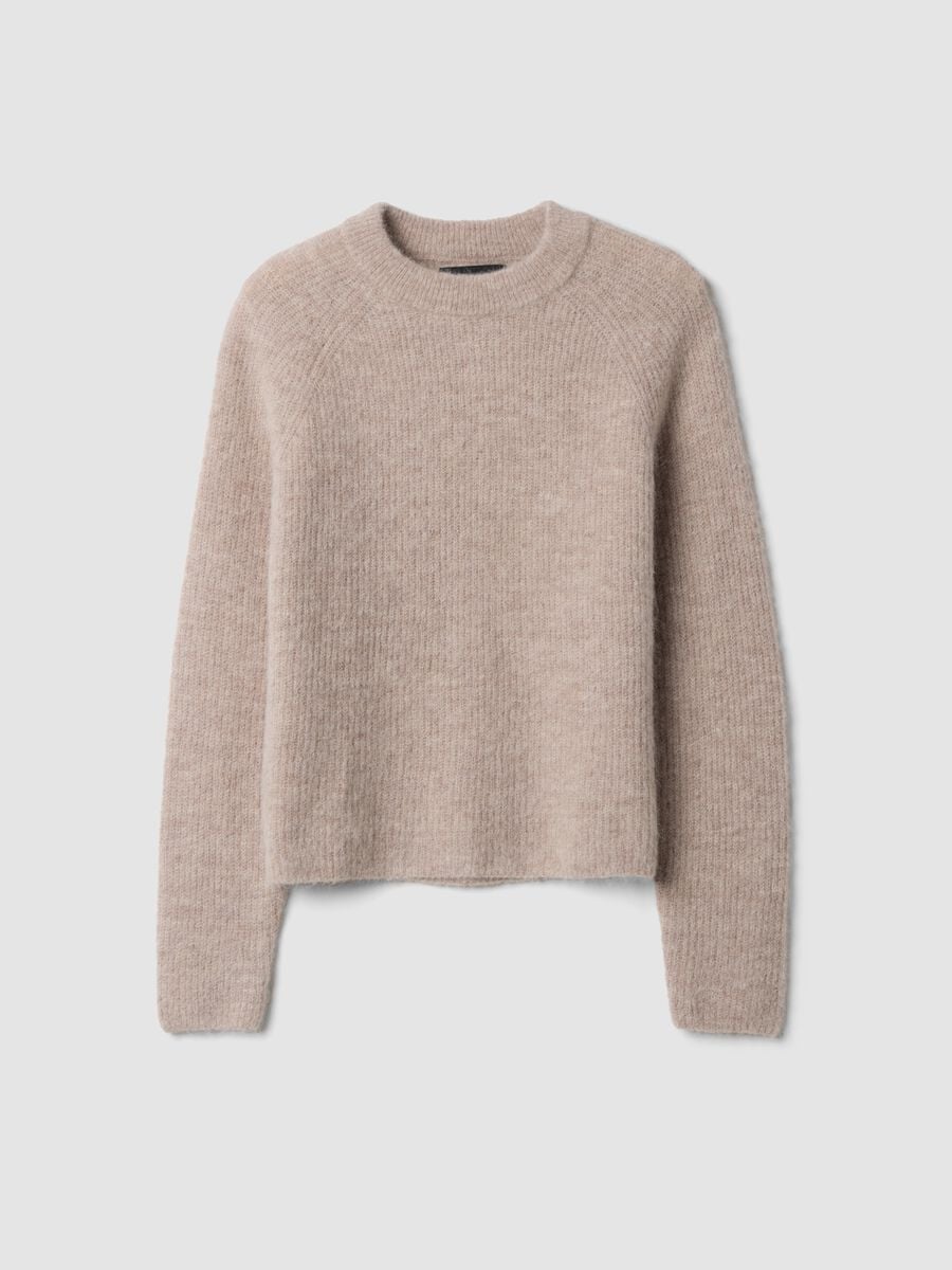 Maglia beige girocollo in alpaca e lana elasticizzato_0