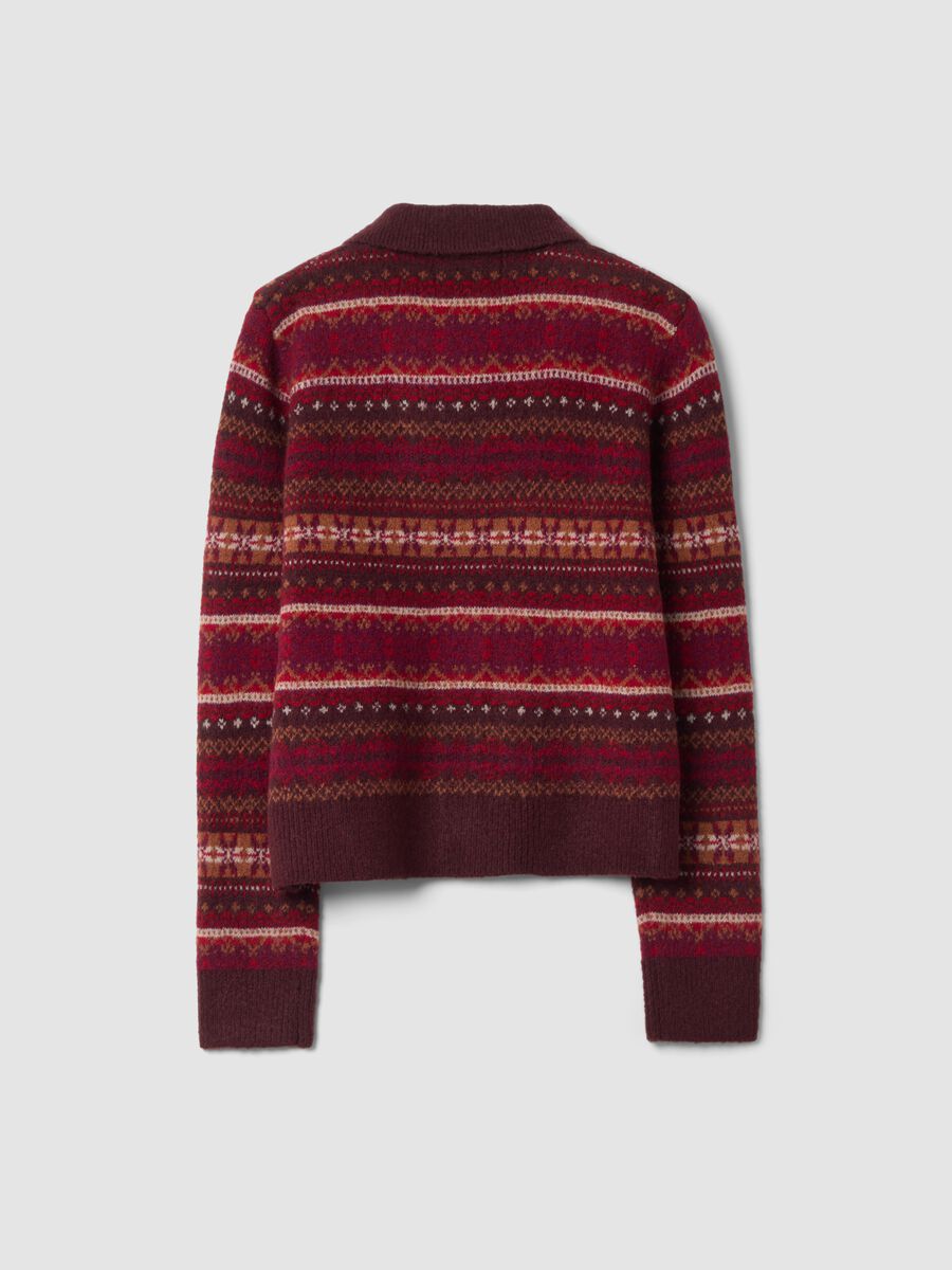 Red stretch wool cardigan with polo collar, regular fit_2