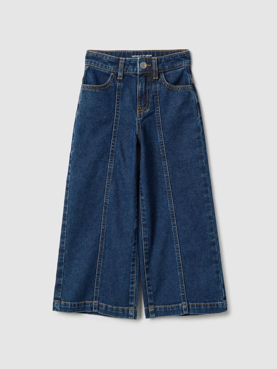Girls' Blue Pure Cotton Super Wide Leg Jeans_0