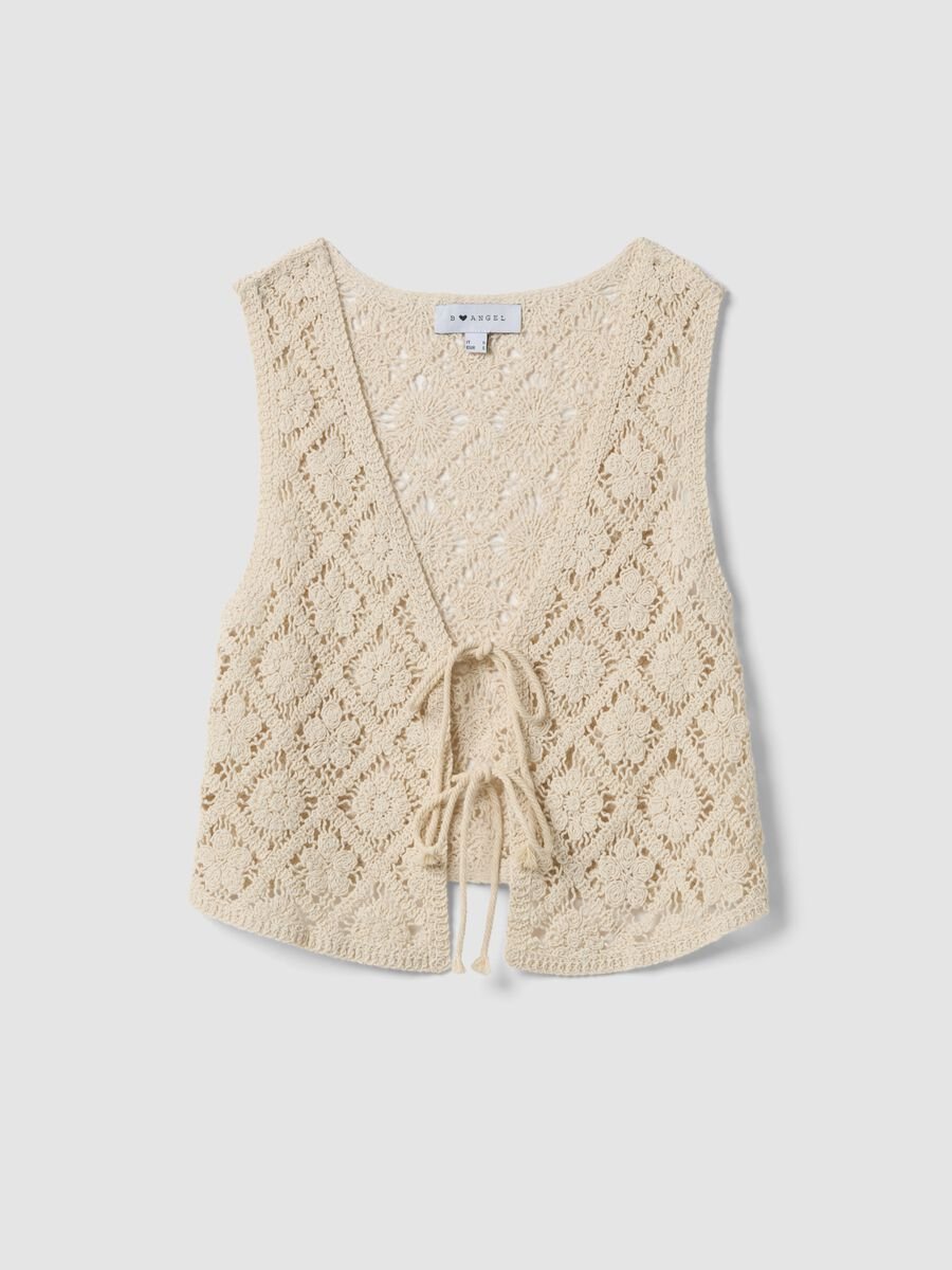 Beige Gilet in Baumwollmischung in Regular Fit mit floralem Strickdesign_4