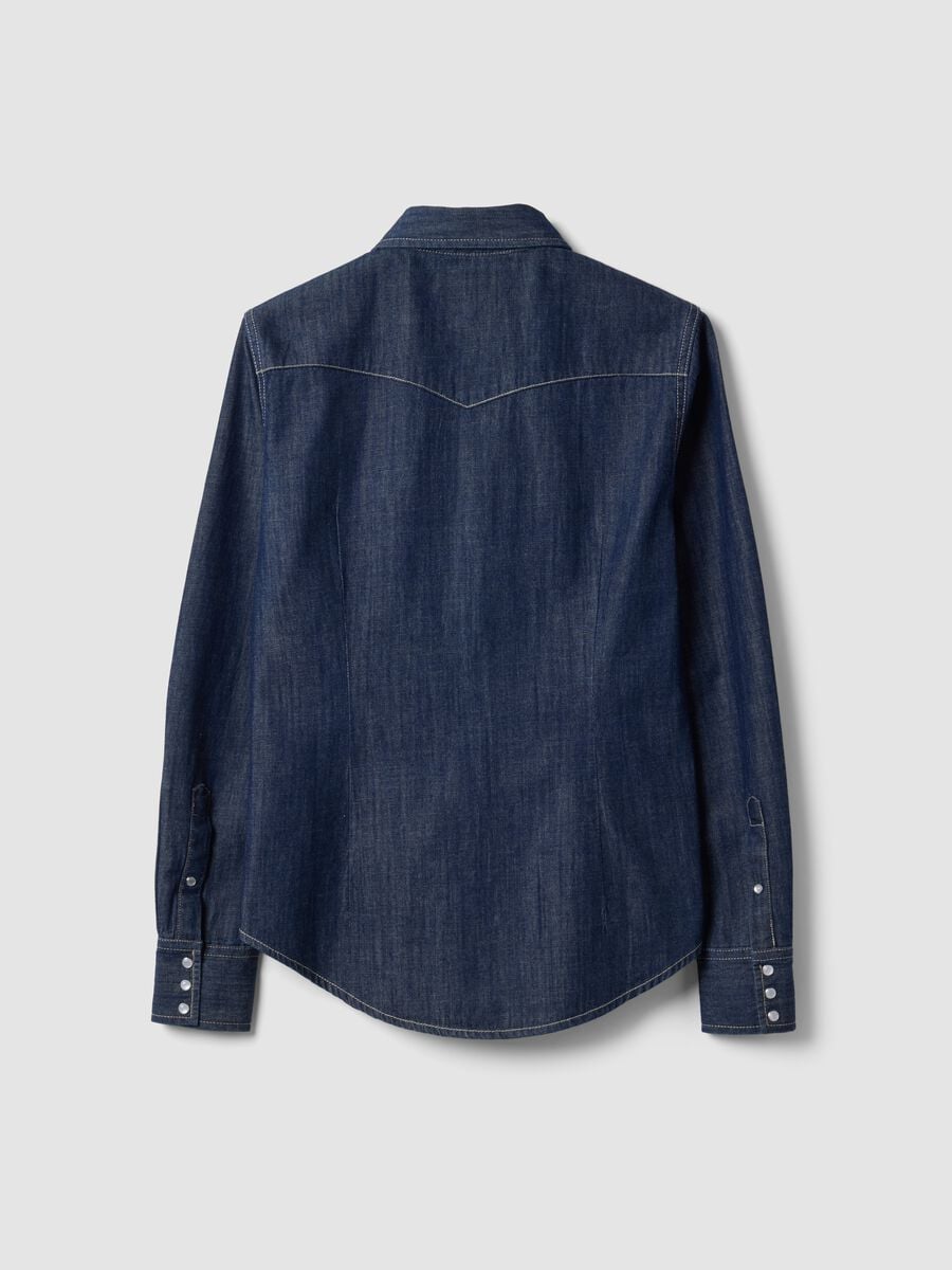 Chemise en denim bleu marine 100 % coton, coupe regular_1