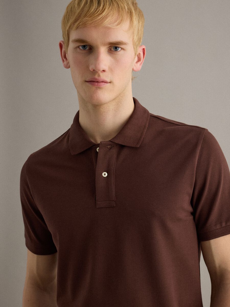 Brown short-sleeved pure cotton polo shirt with regular fit_3