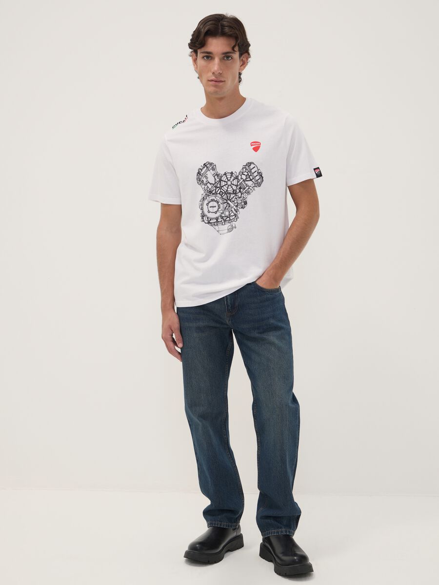 Wei&szlig;es T-Shirt aus reiner Baumwolle mit Rundhalsausschnitt und Ducati-Print, Regular Fit_2