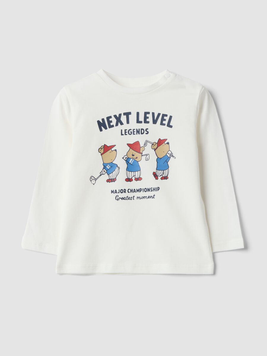 White organic cotton T-shirt with teddy bear print_0
