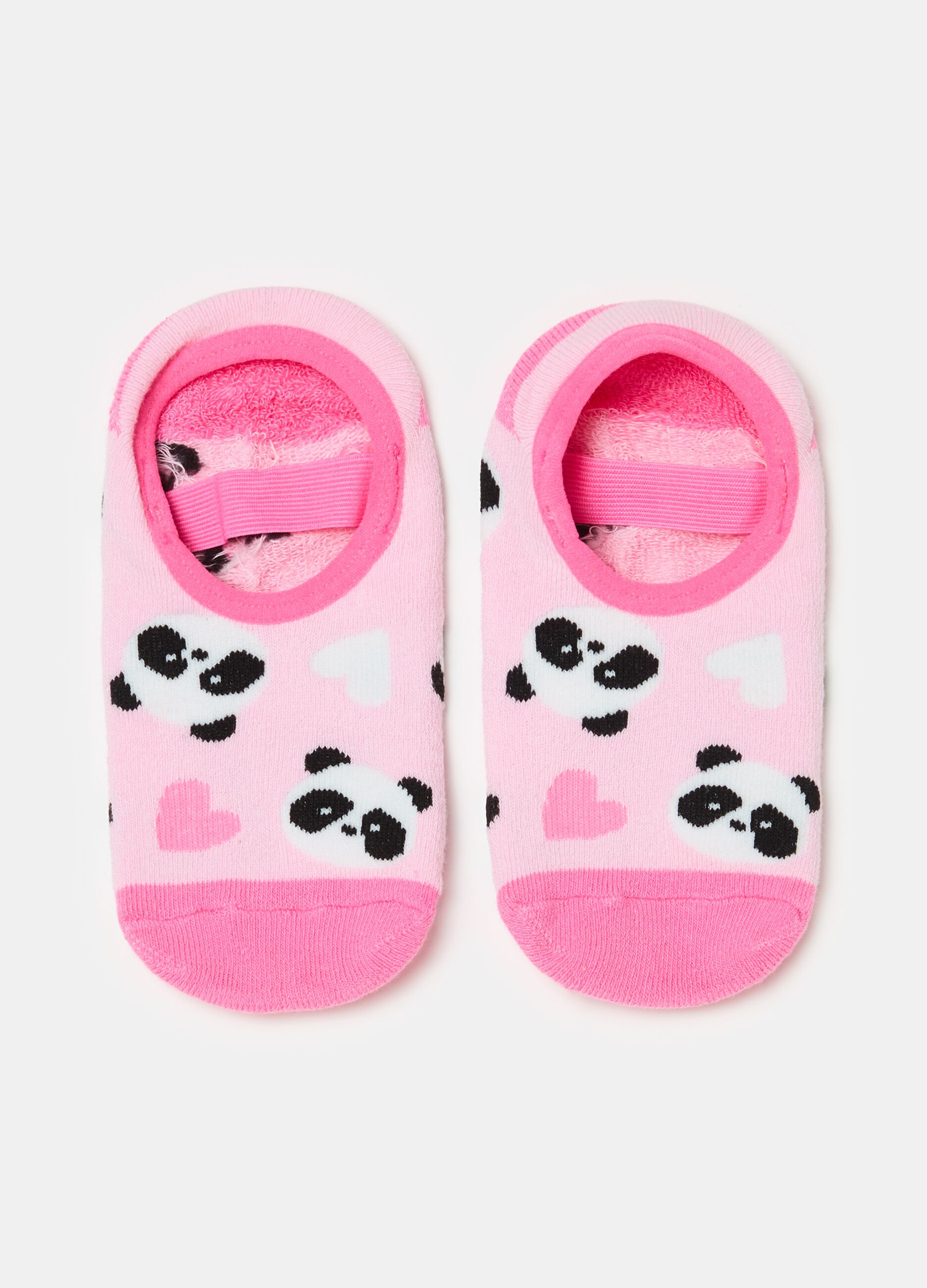Slipper socks with panda and hearts design