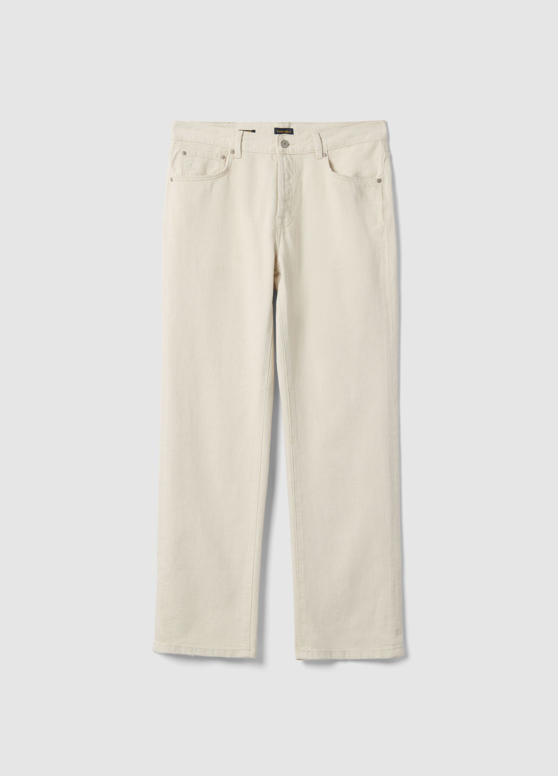 Beige regular fit cotton-linen blend jeans