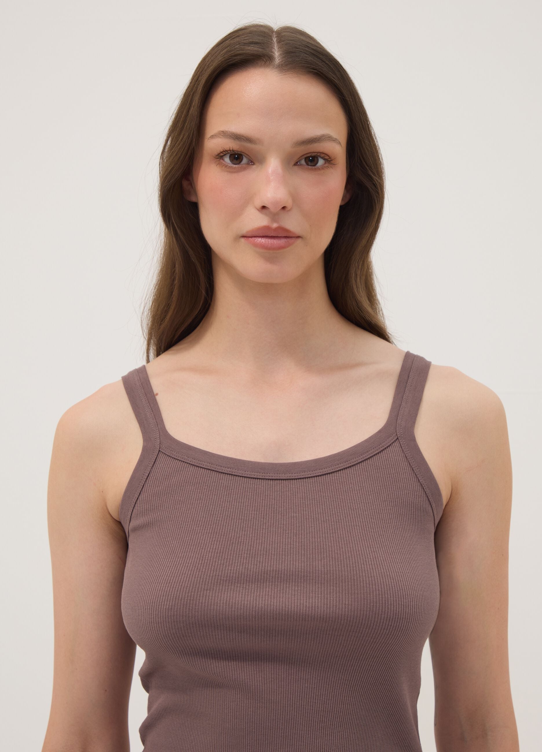 Brown organic cotton crew-neck vest top