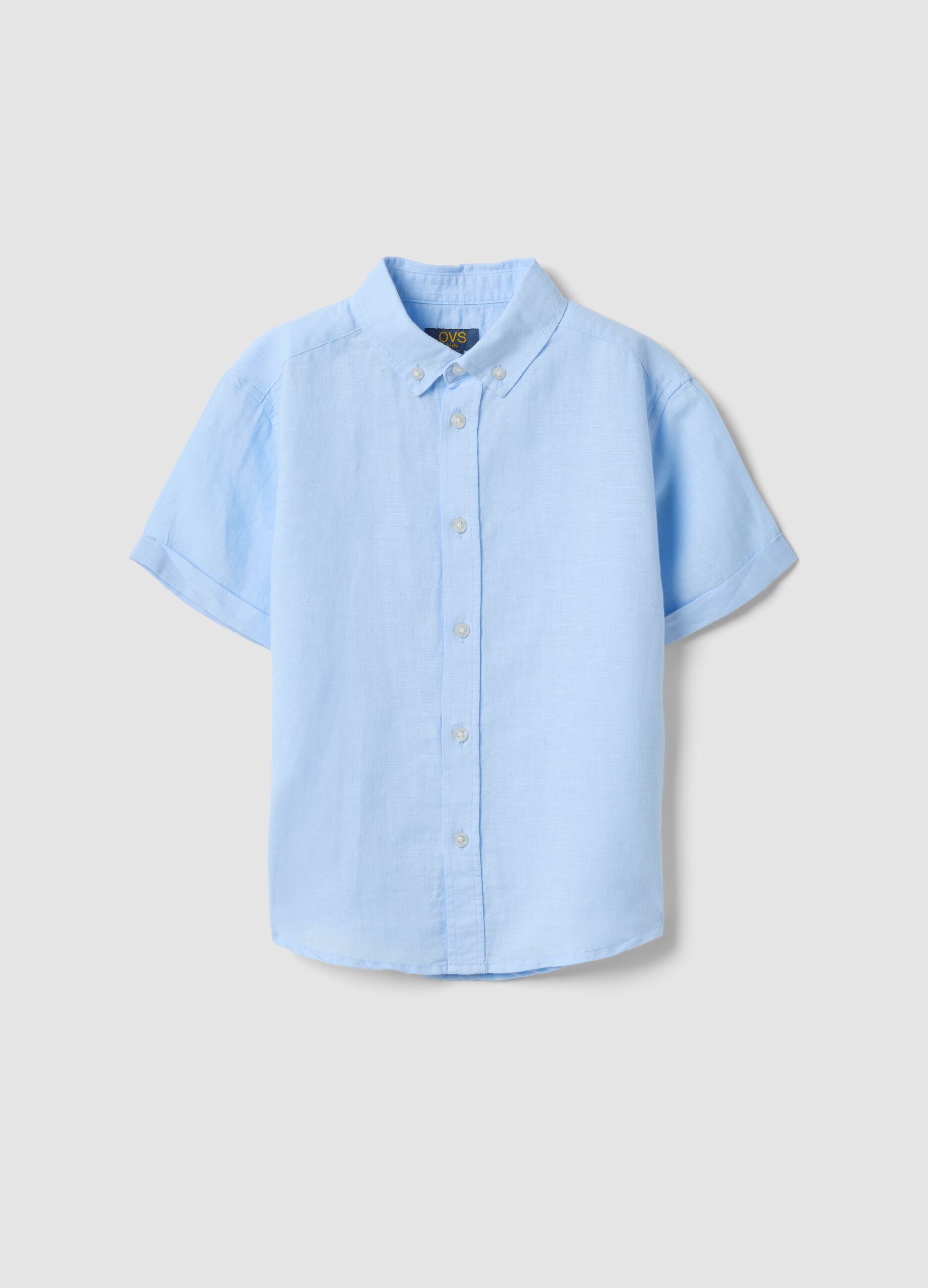Light blue linen and cotton blend boys&rsquo; shirt, regular fit