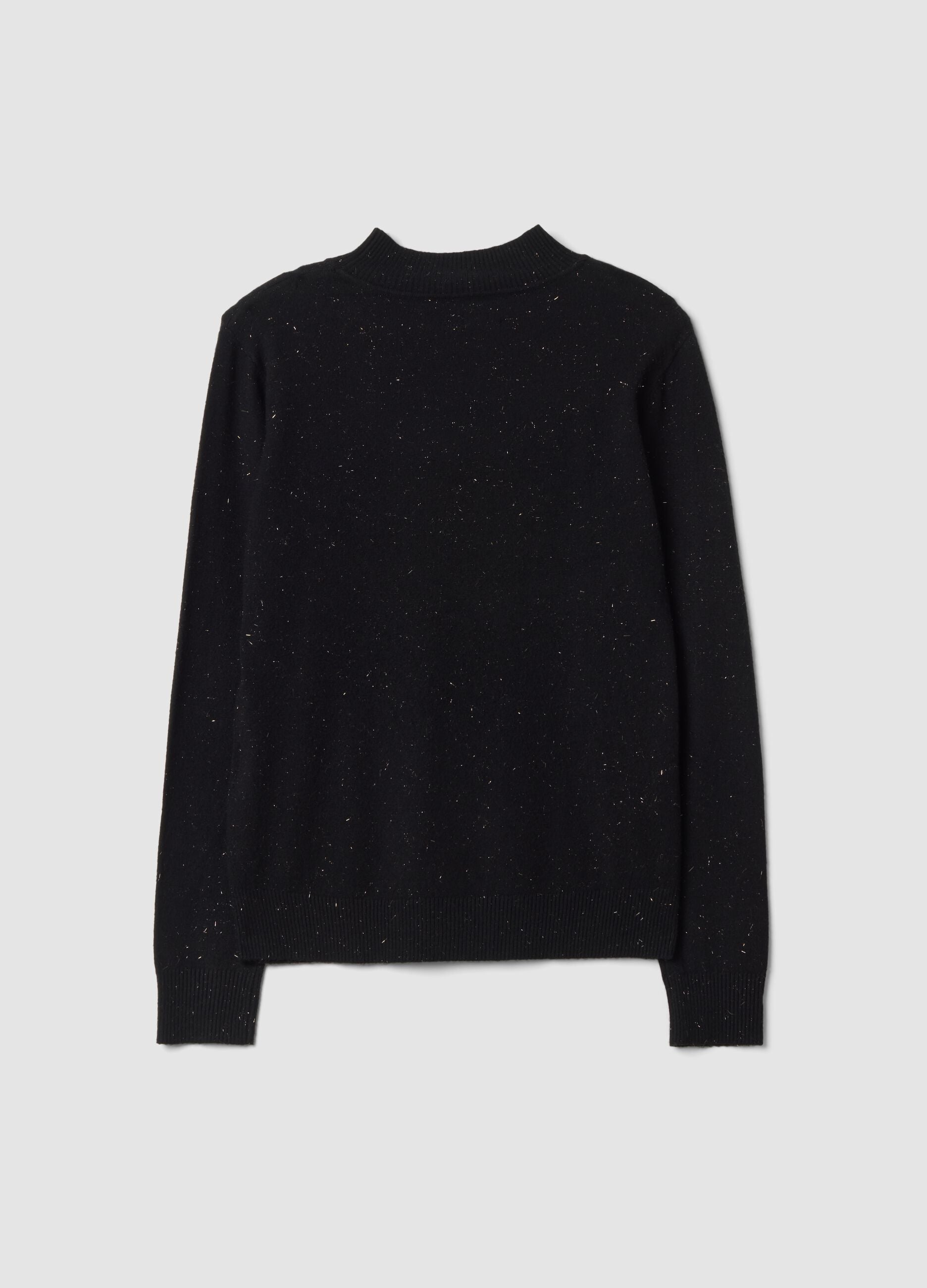 Schwarzer Pullover aus Viskosemix mit Stehkragen, Regular Fit