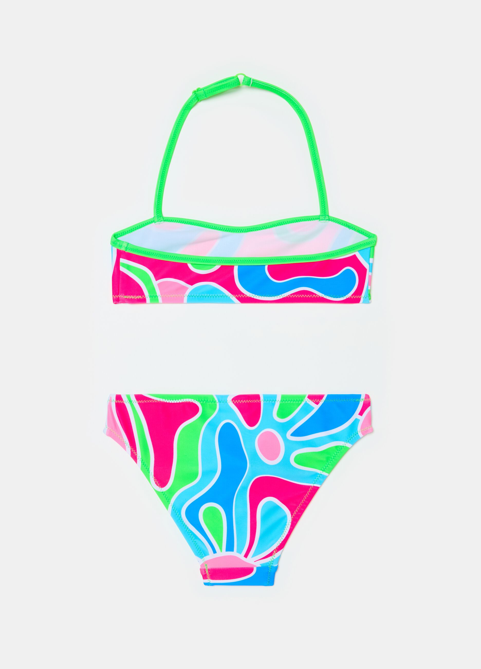 Bikini con fantasia optical e stampa logo
