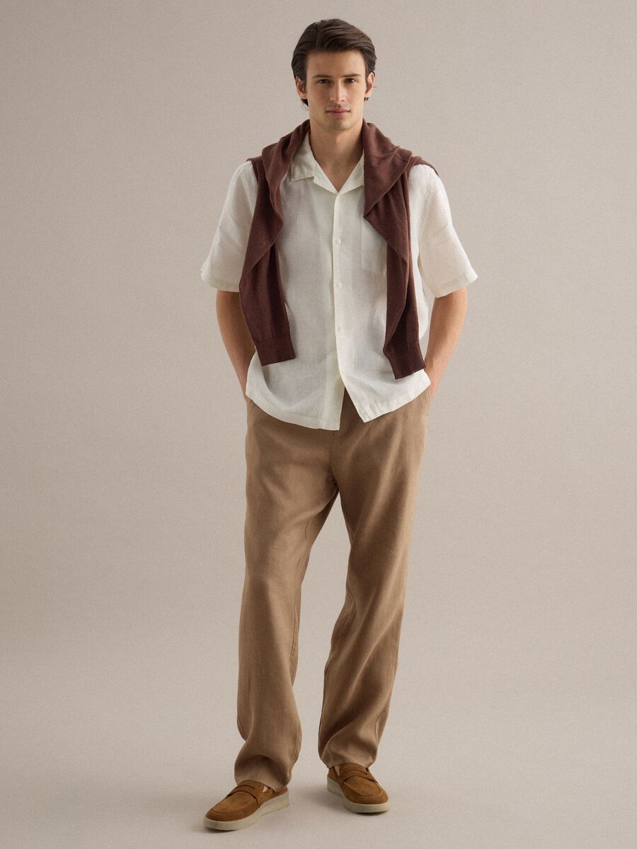 White short sleeve pure linen shirt regular fit_2