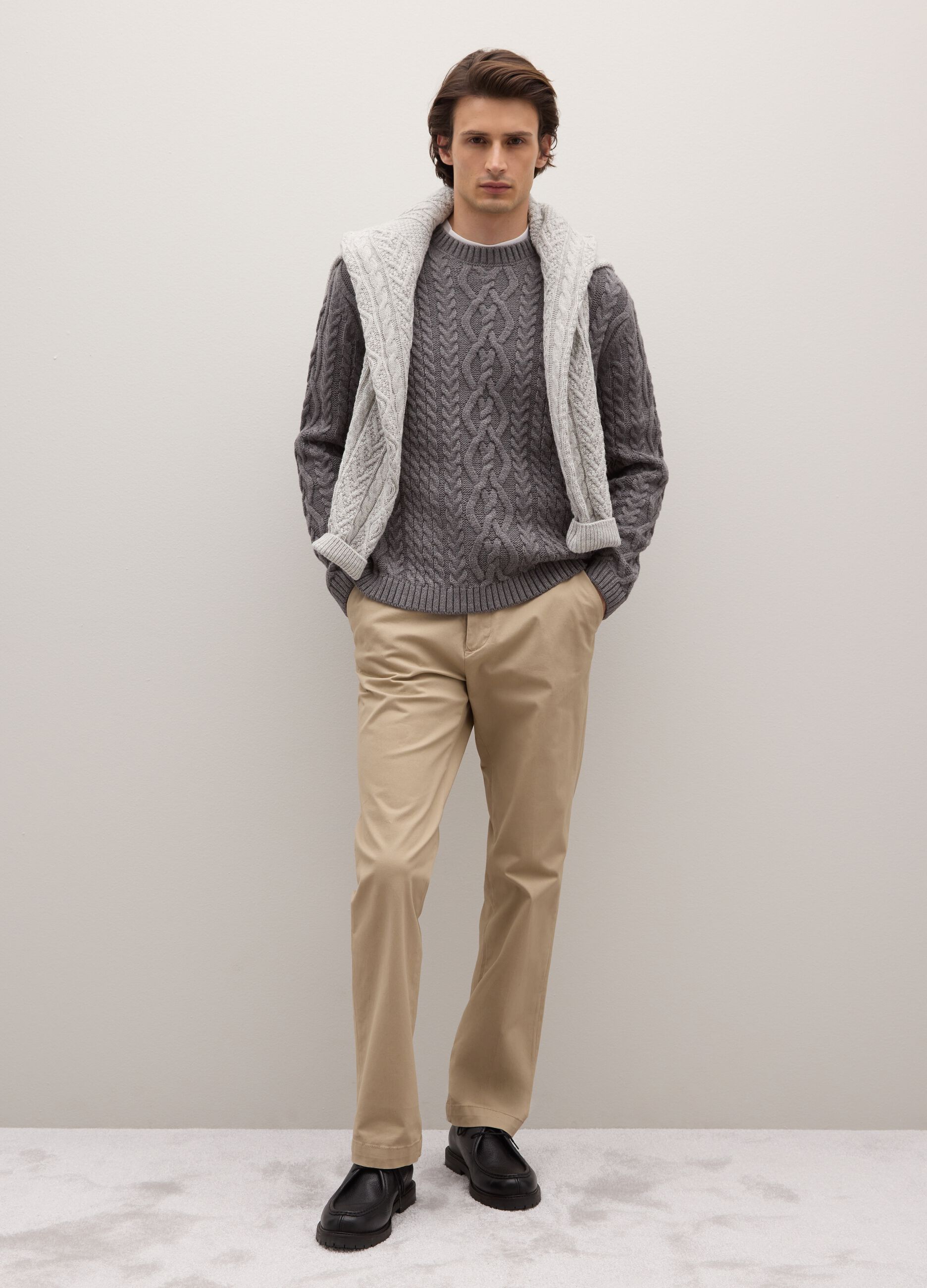 Grey regular fit jumper with jacquard pattern