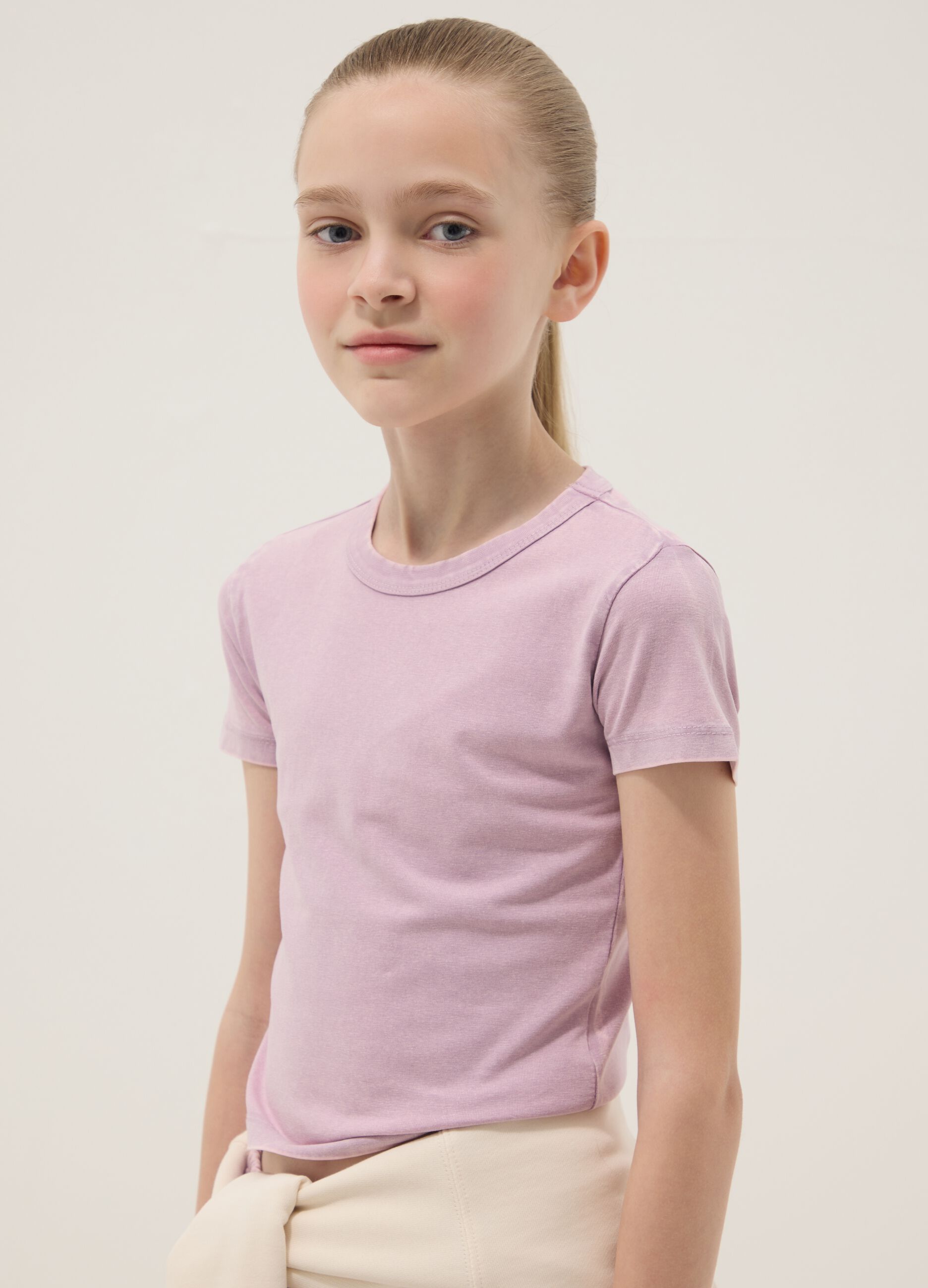 Pink stretch cotton set with T-shirt and shorts