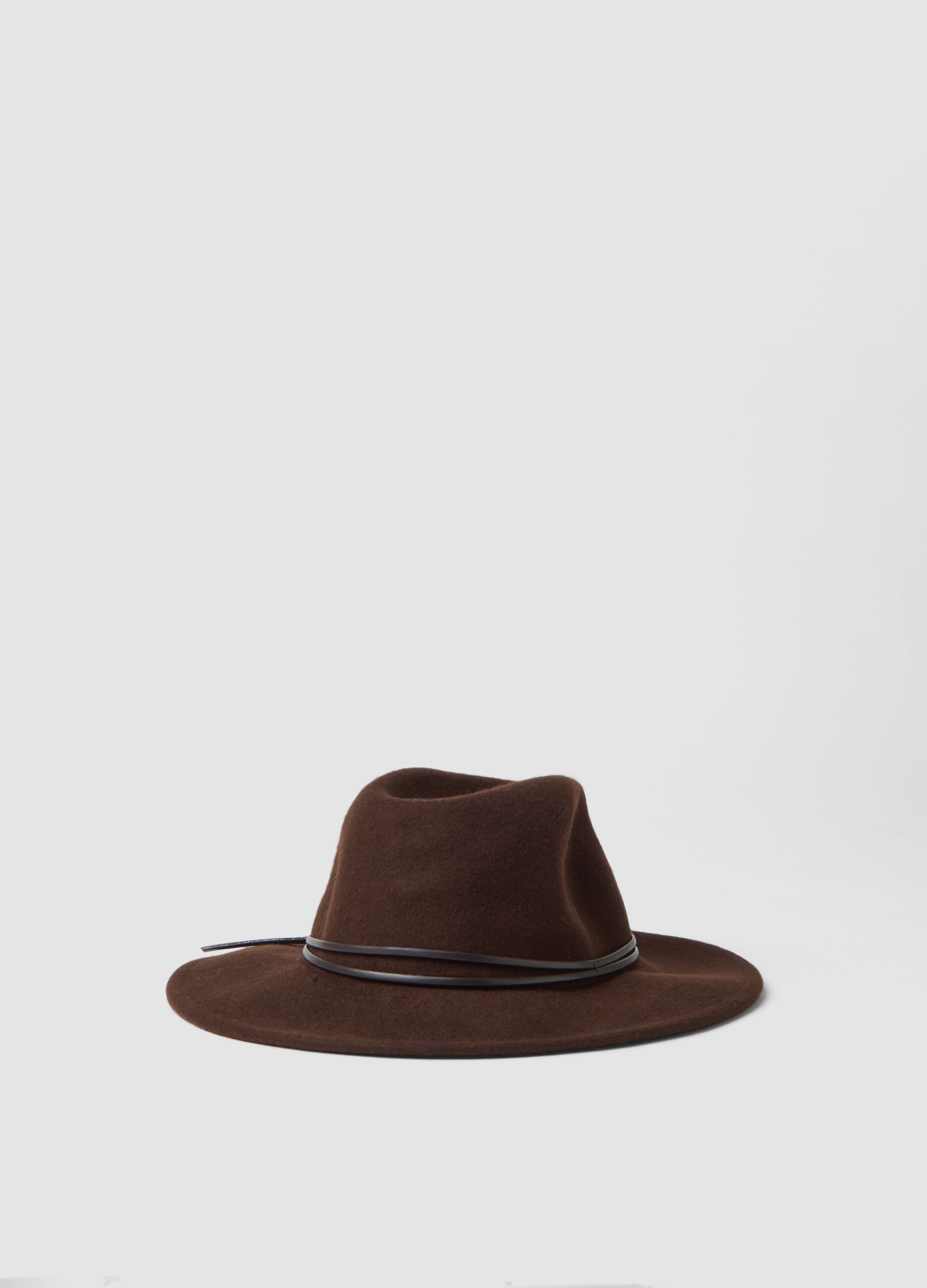 Brown pure wool wide-brim hat