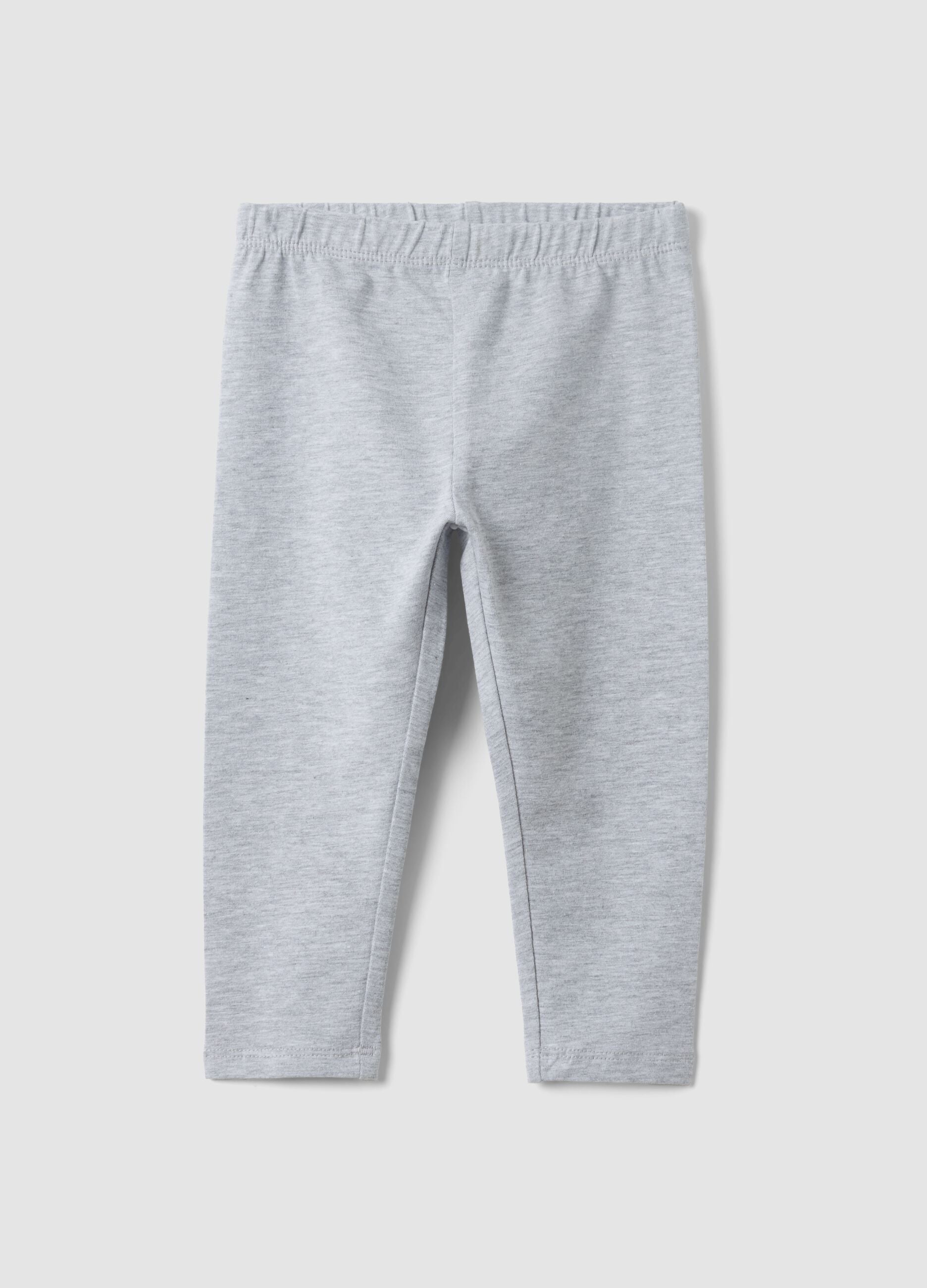 Grey slim-fit organic cotton blend leggings for baby girl