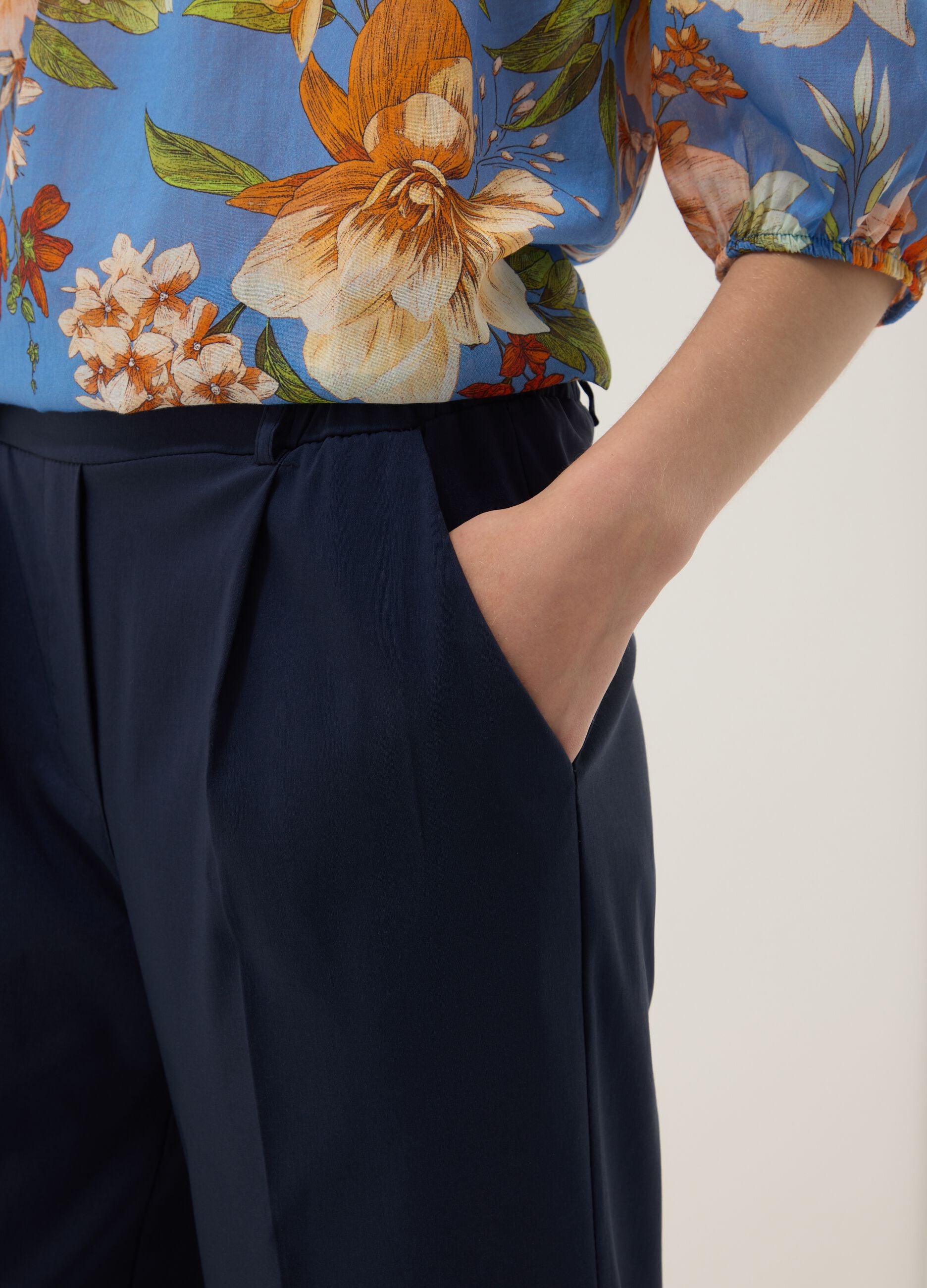 Blaue Palazzo-Hose aus elastischer Viskose