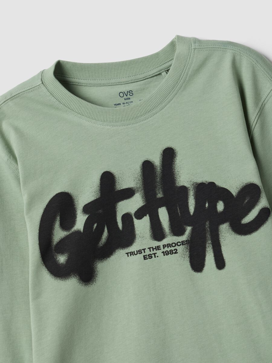 Green pure organic cotton T-shirt with &ldquo;Get Hype&rdquo; print for boys_2
