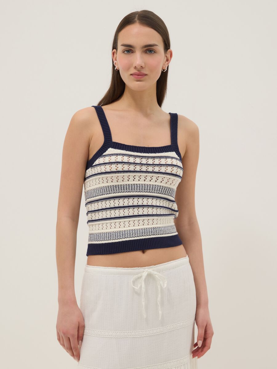 Tailliertes, mehrfarbig gestreiftes Top aus reiner Baumwolle mit d&uuml;nnen Tr&auml;gern_2