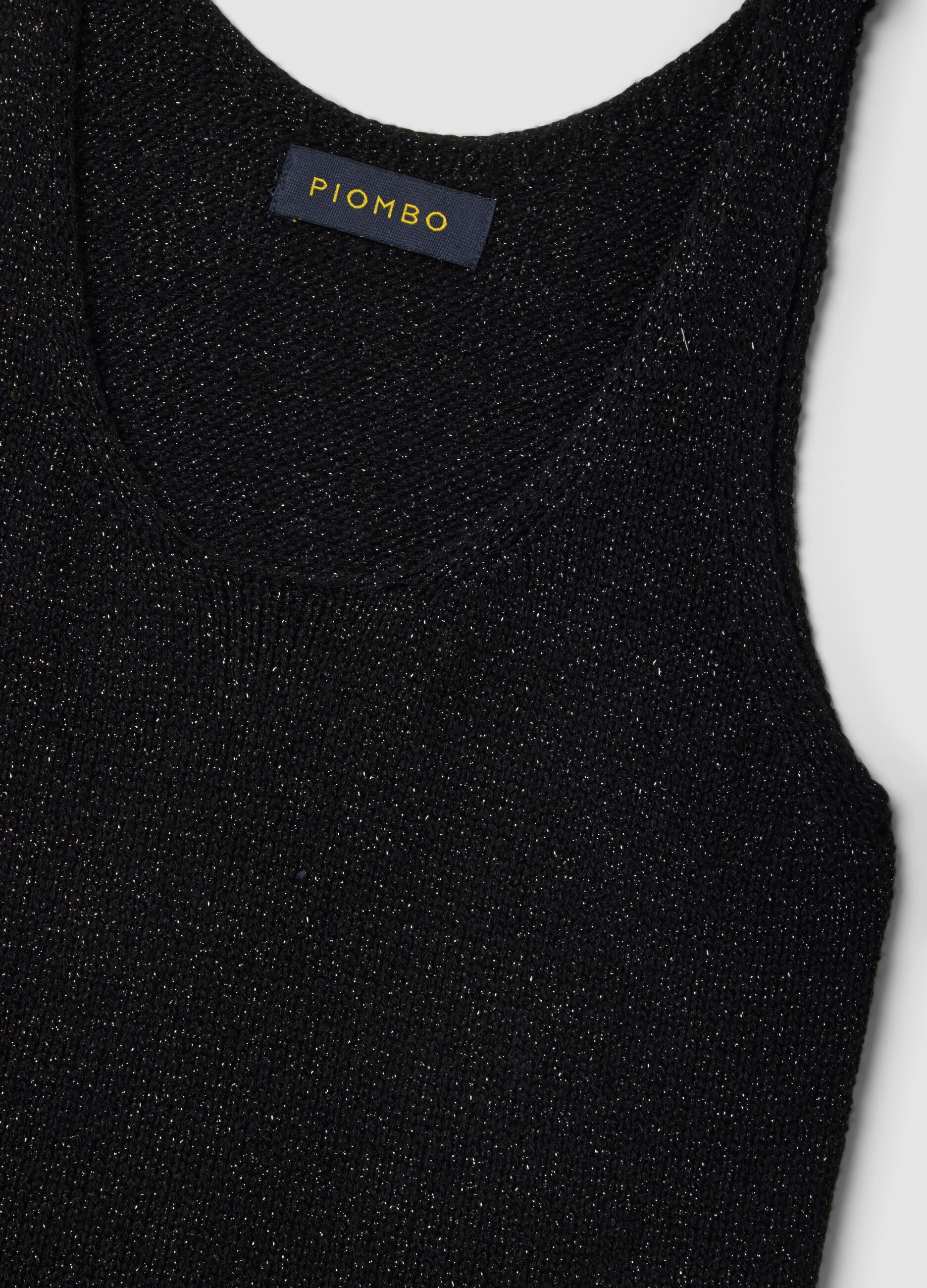 Black viscose-blend glitter tank top, regular fit
