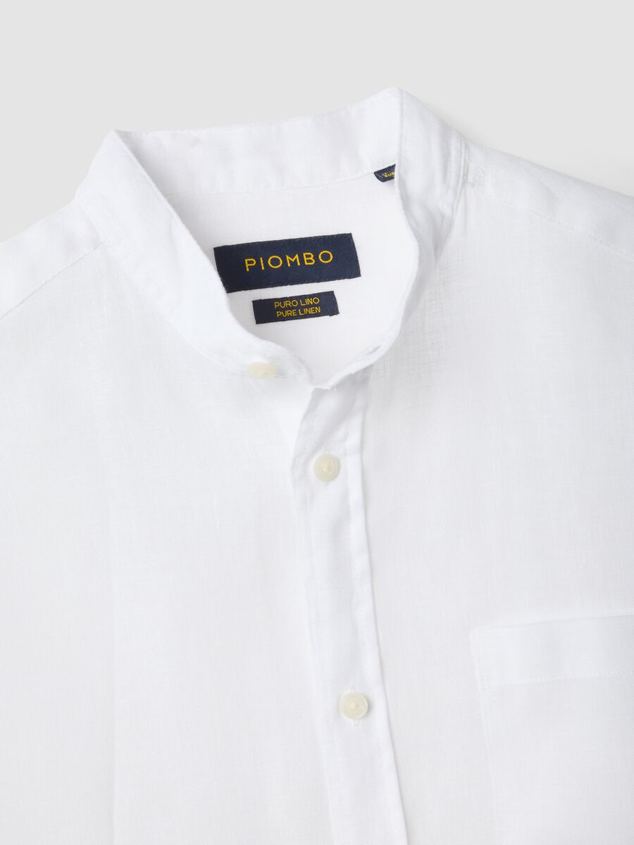 White pure linen shirt with band collar_5