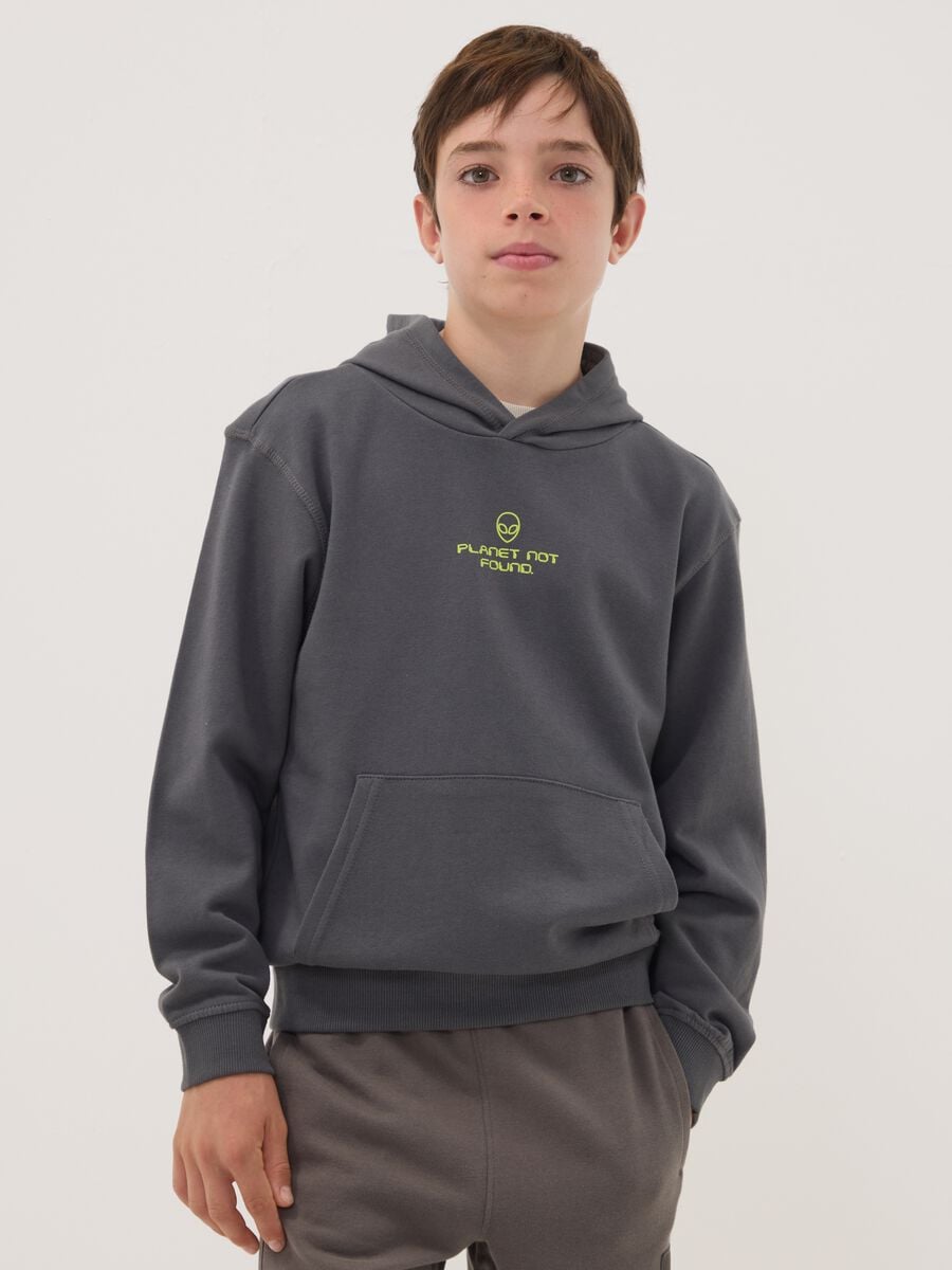Grey pure cotton hoodie with relaxed-fit print_1