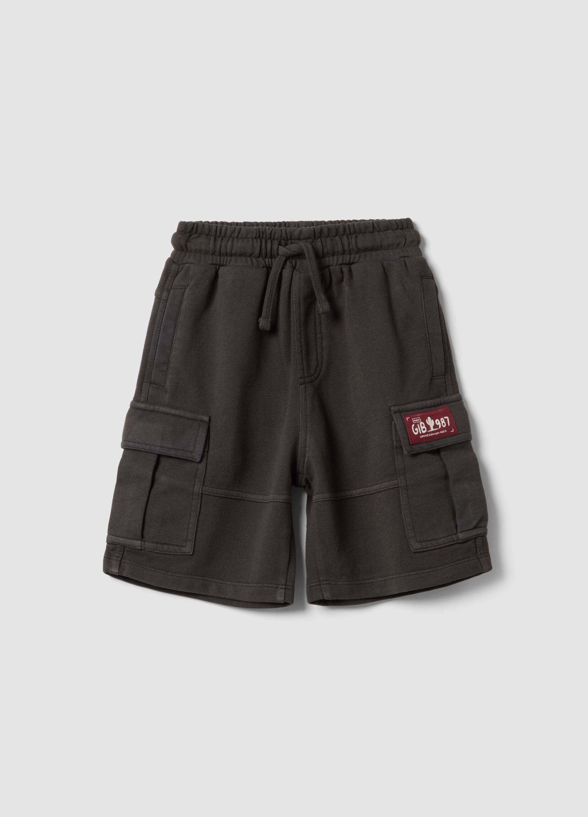 Boys' black 100% cotton cargo shorts, comfort fit