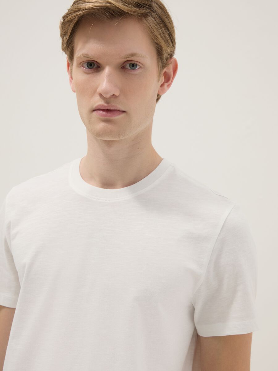 White regular fit short-sleeved pure cotton t-shirt_4