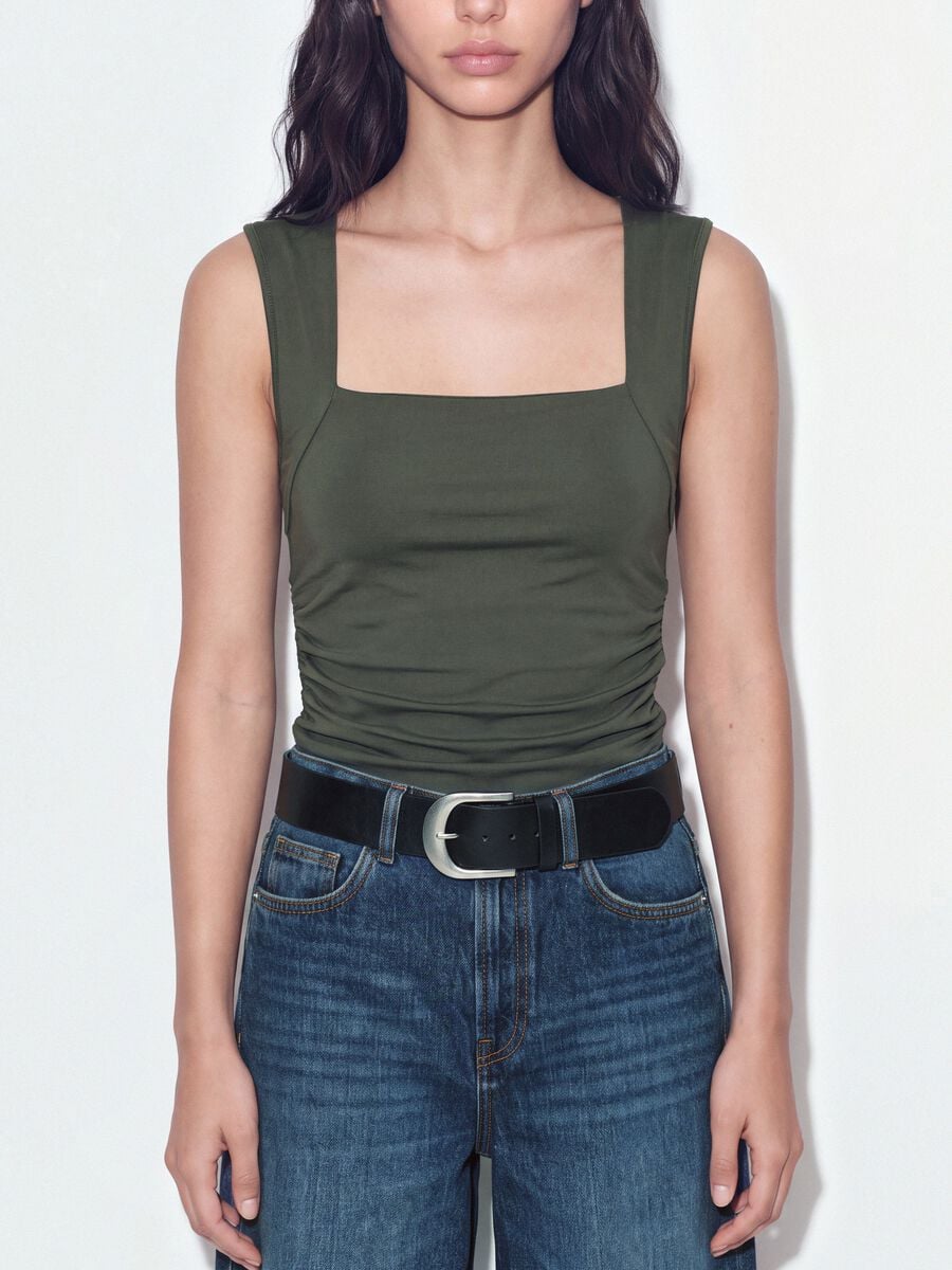Green stretch tank top with side ruching_3