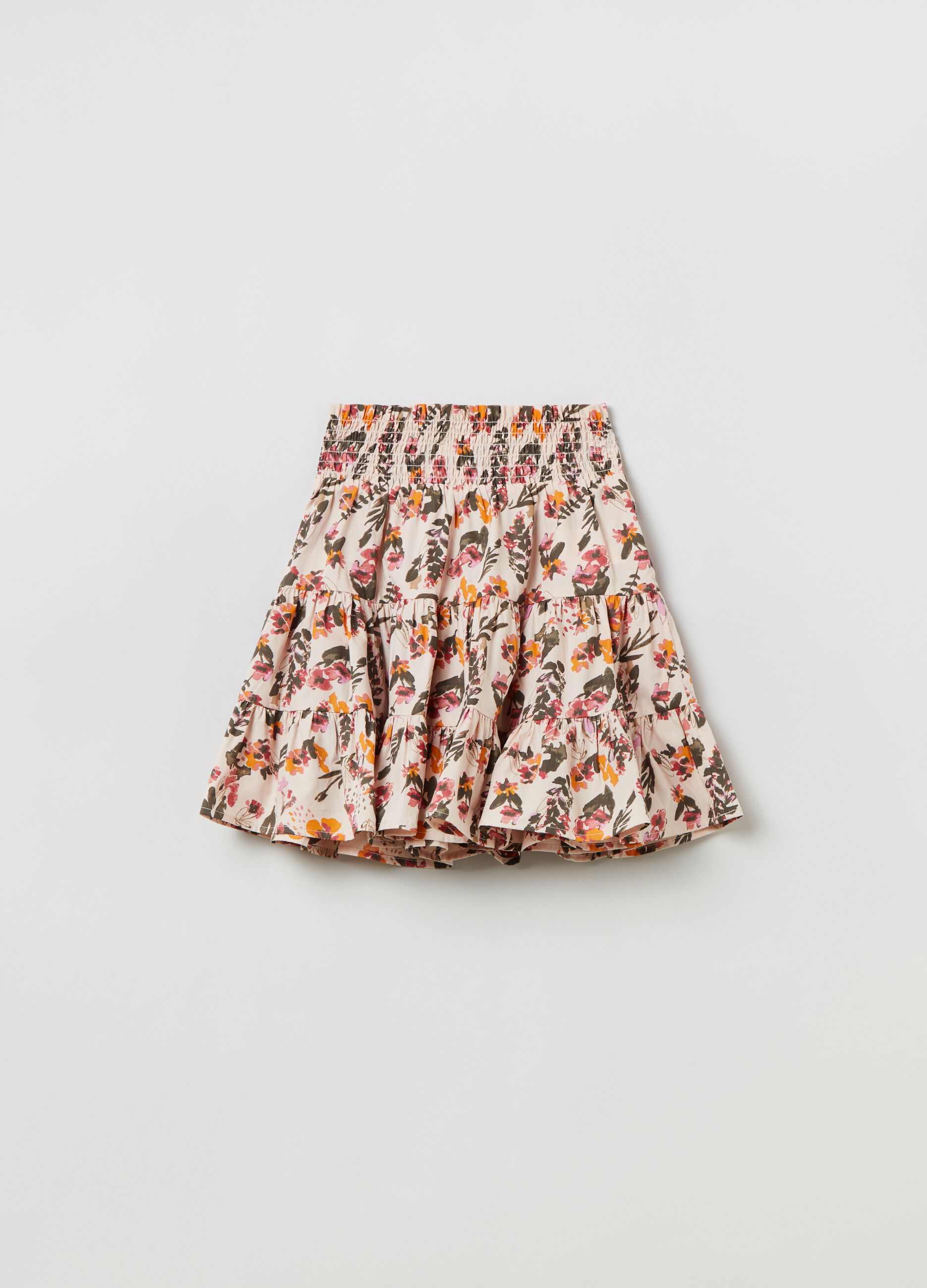Tiered cotton skirt with floral print_0