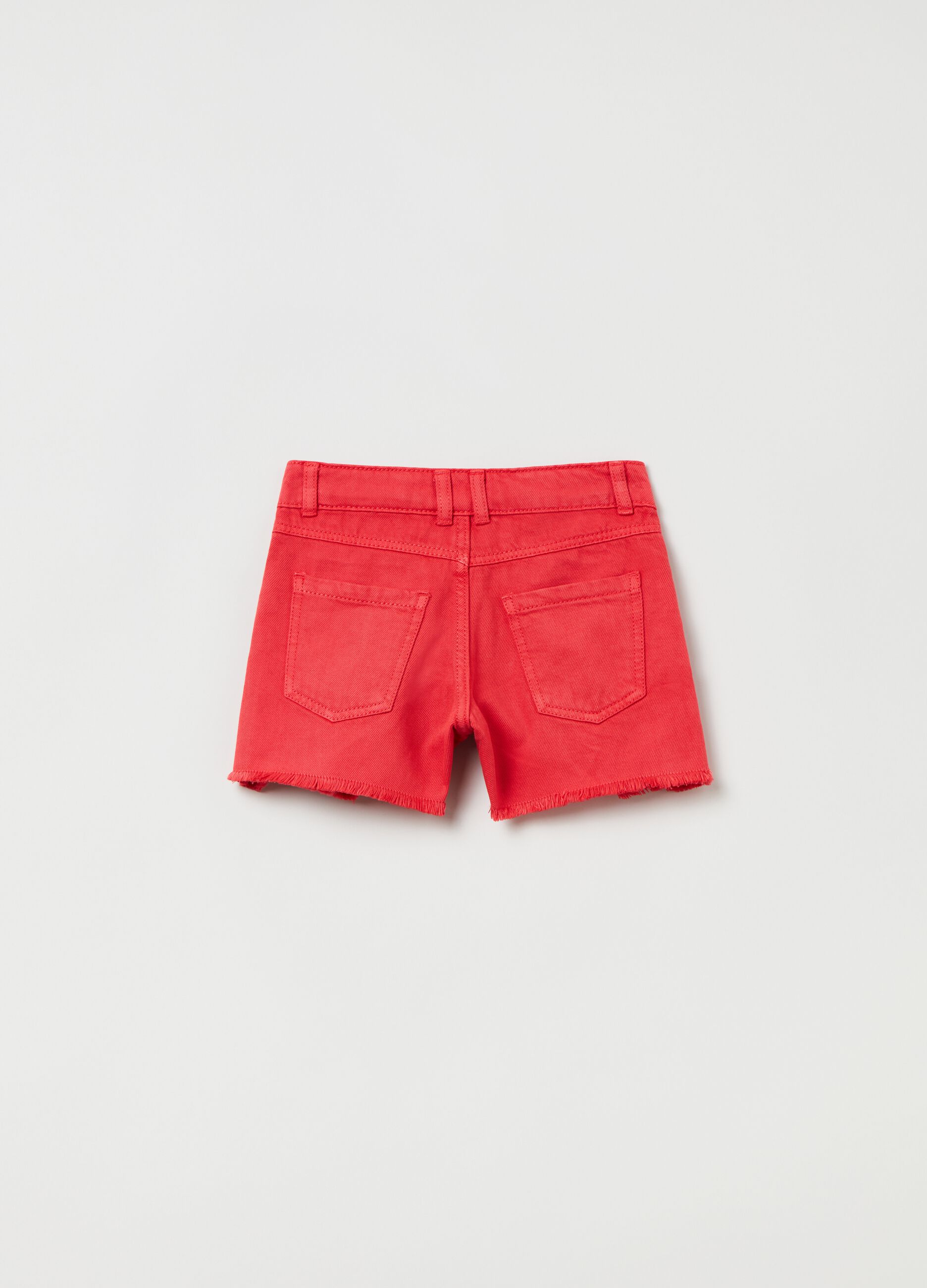 Denim shorts with fringed edging
