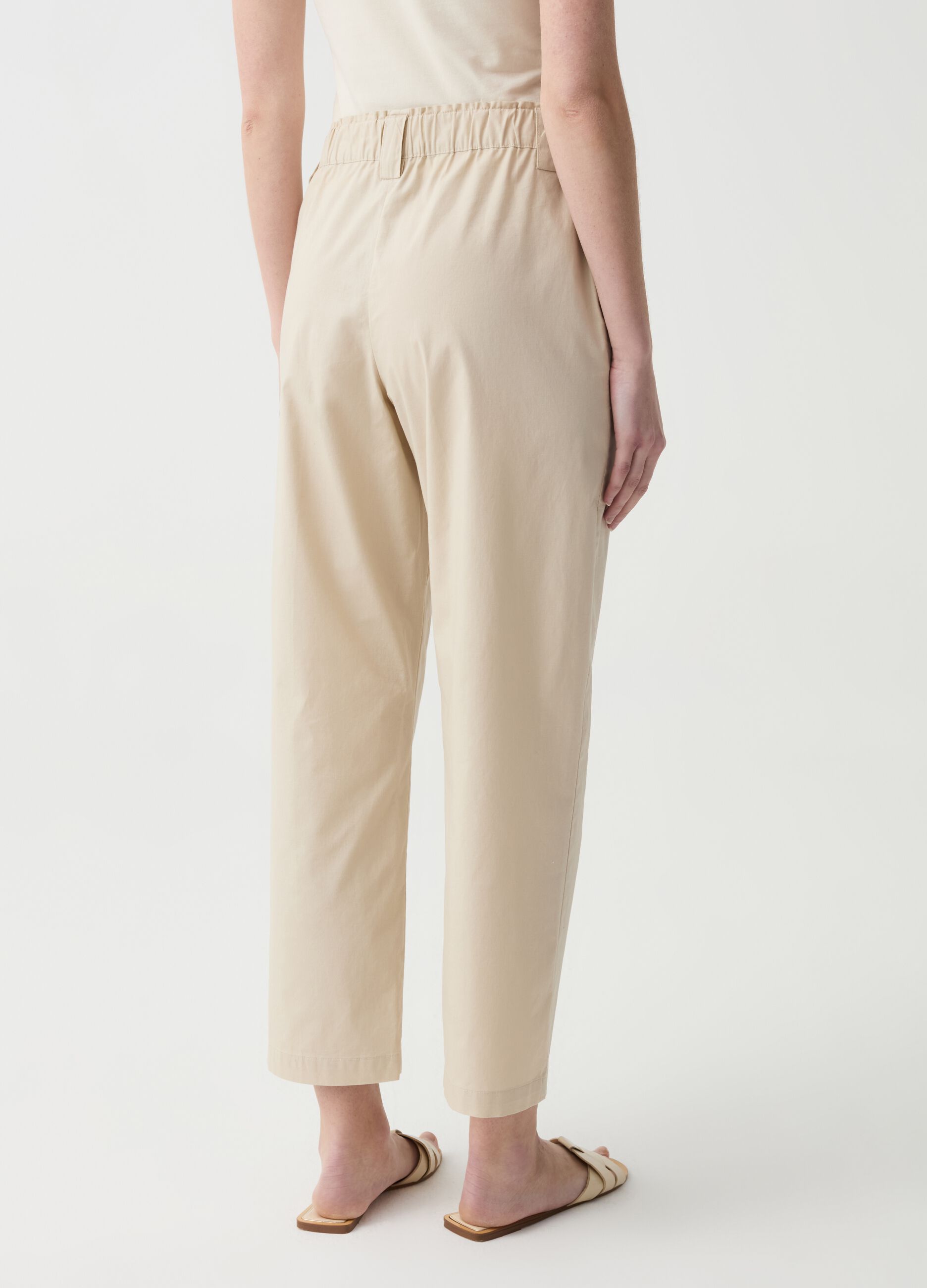 Pantalone crop wide leg in cotone stretch
