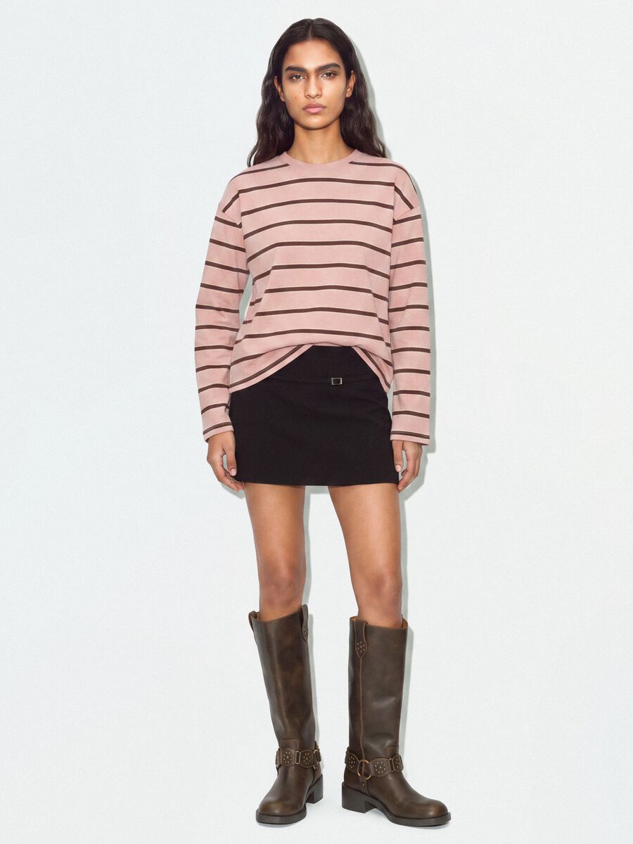 Black stretch viscose mini skirt with belt_0