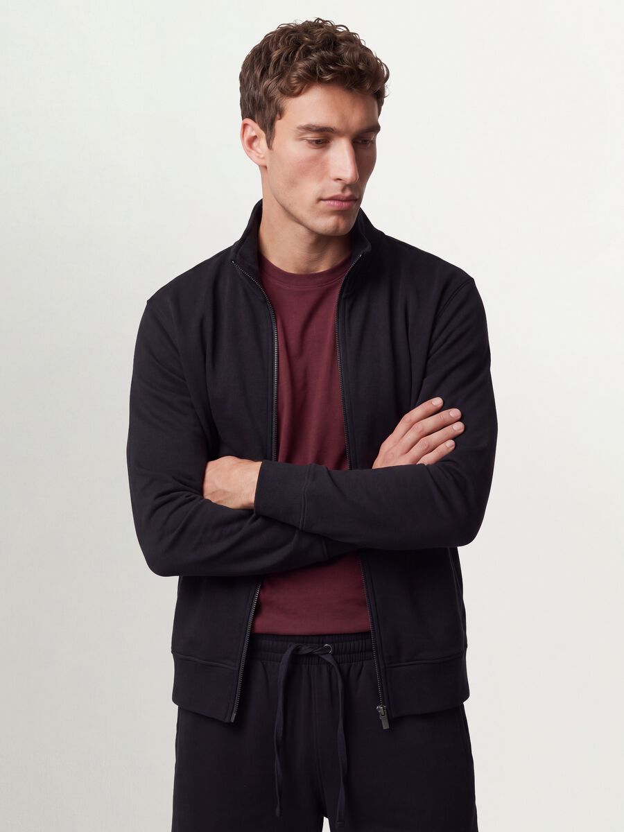 Black cotton-blend regular-fit sweatshirt with crew neck and zip_0