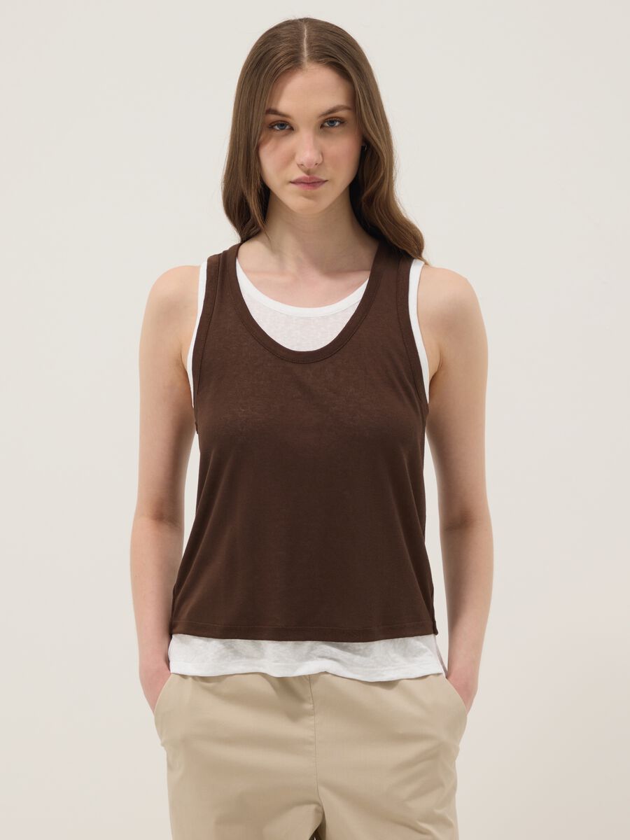 Brown viscose-blend tank top, regular fit_1