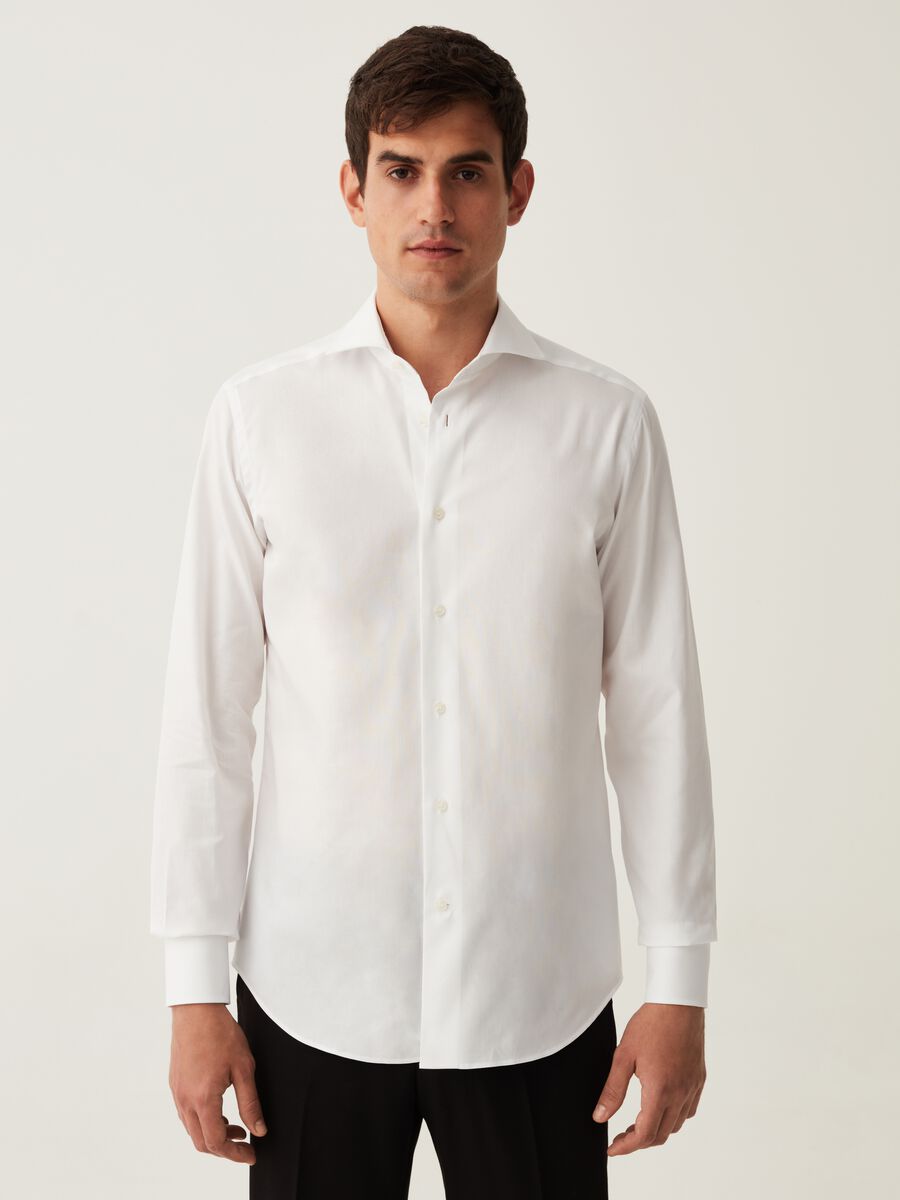 Solid colour cotton slim-fit shirt_1