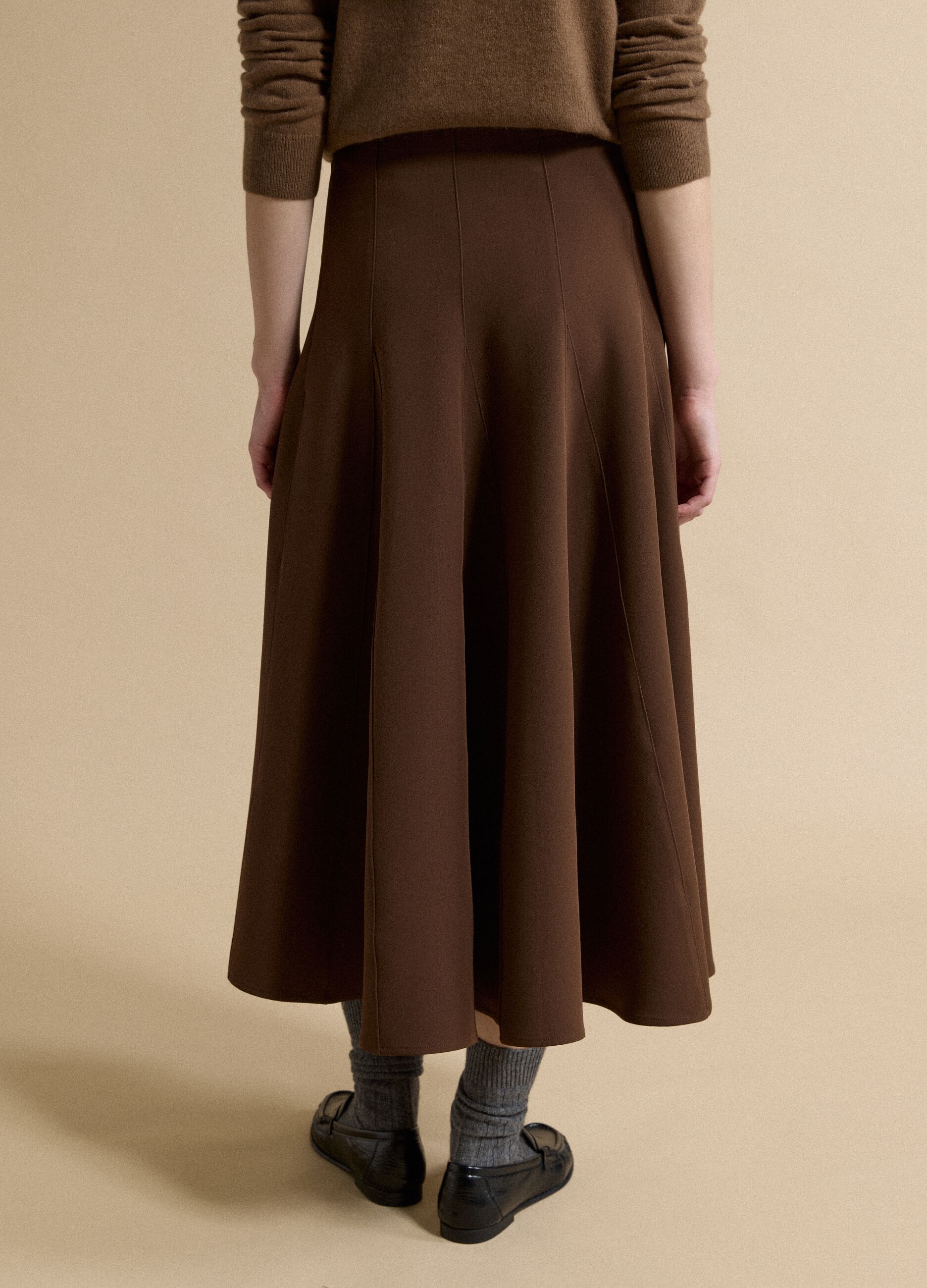 Brown stretch viscose skirt with regular waist