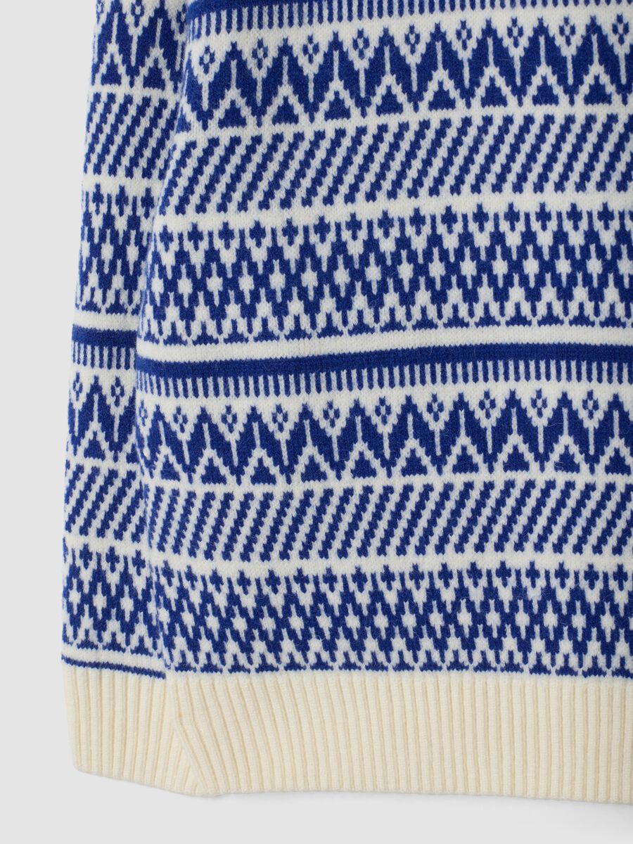 Ivory and royal blue jacquard crew-neck jumper, regular fit_3