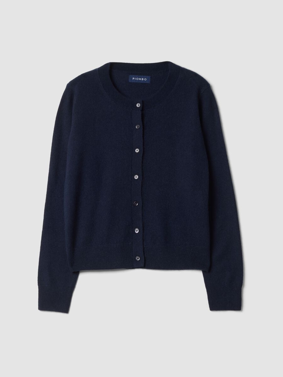 Blauer Cardigan mit Rundhalsausschnitt aus reinem Kaschmir_0