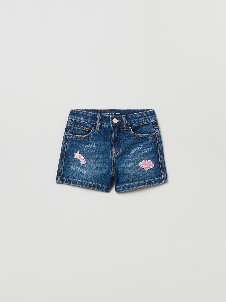 Denim shorts with print and patch_0