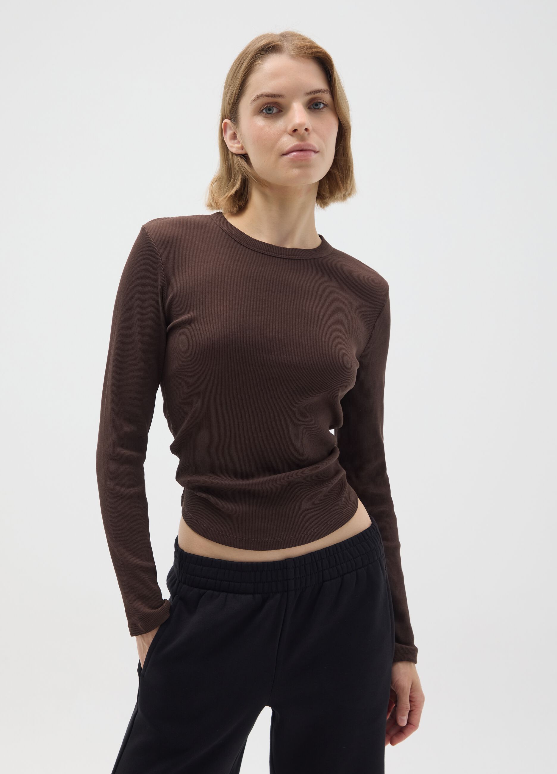 Brown regular fit pure cotton sweater
