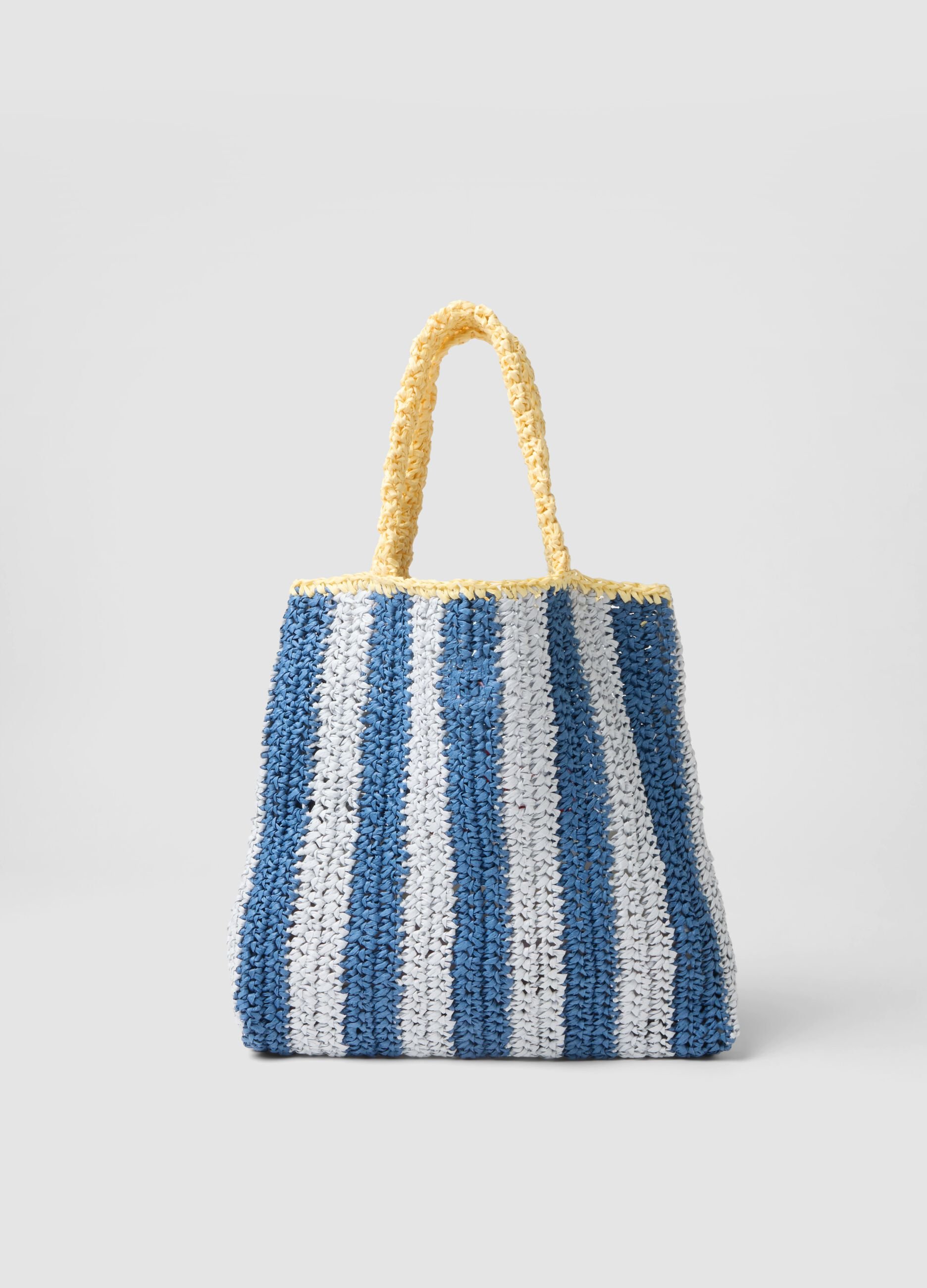 Multicoloured striped beach bag in pure paper fabric with slogan