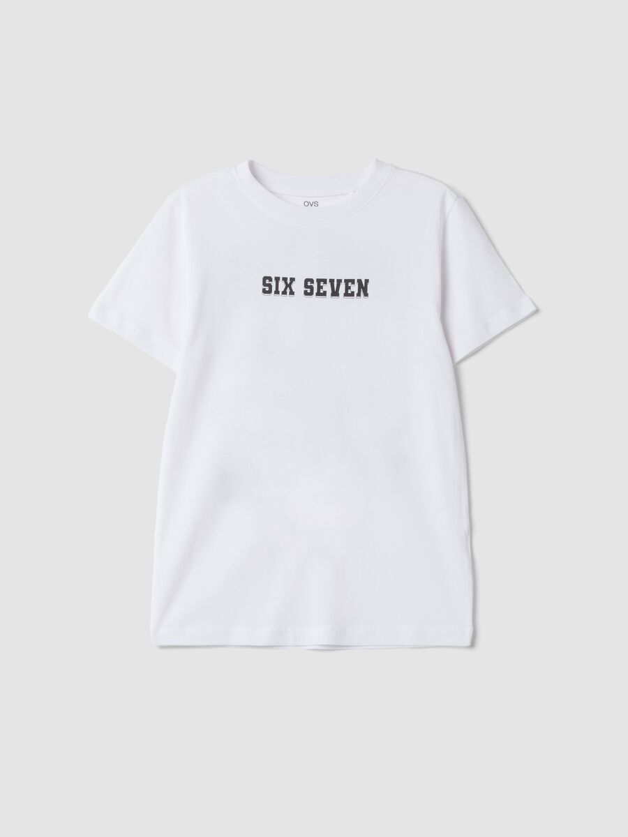 White pure cotton T-shirt with Six Seven prints, regular fit_3