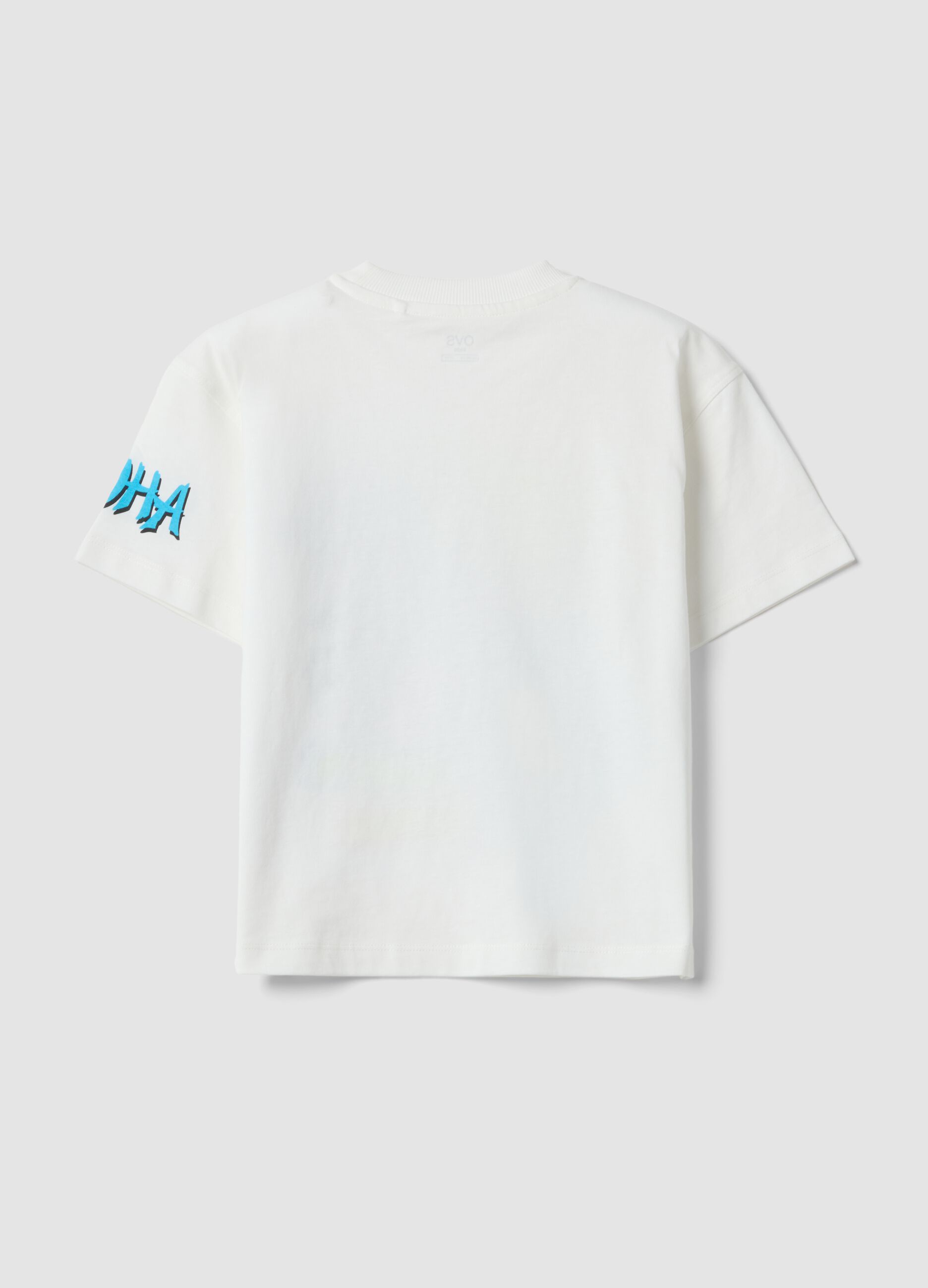 White pure cotton T-shirt with tropical print