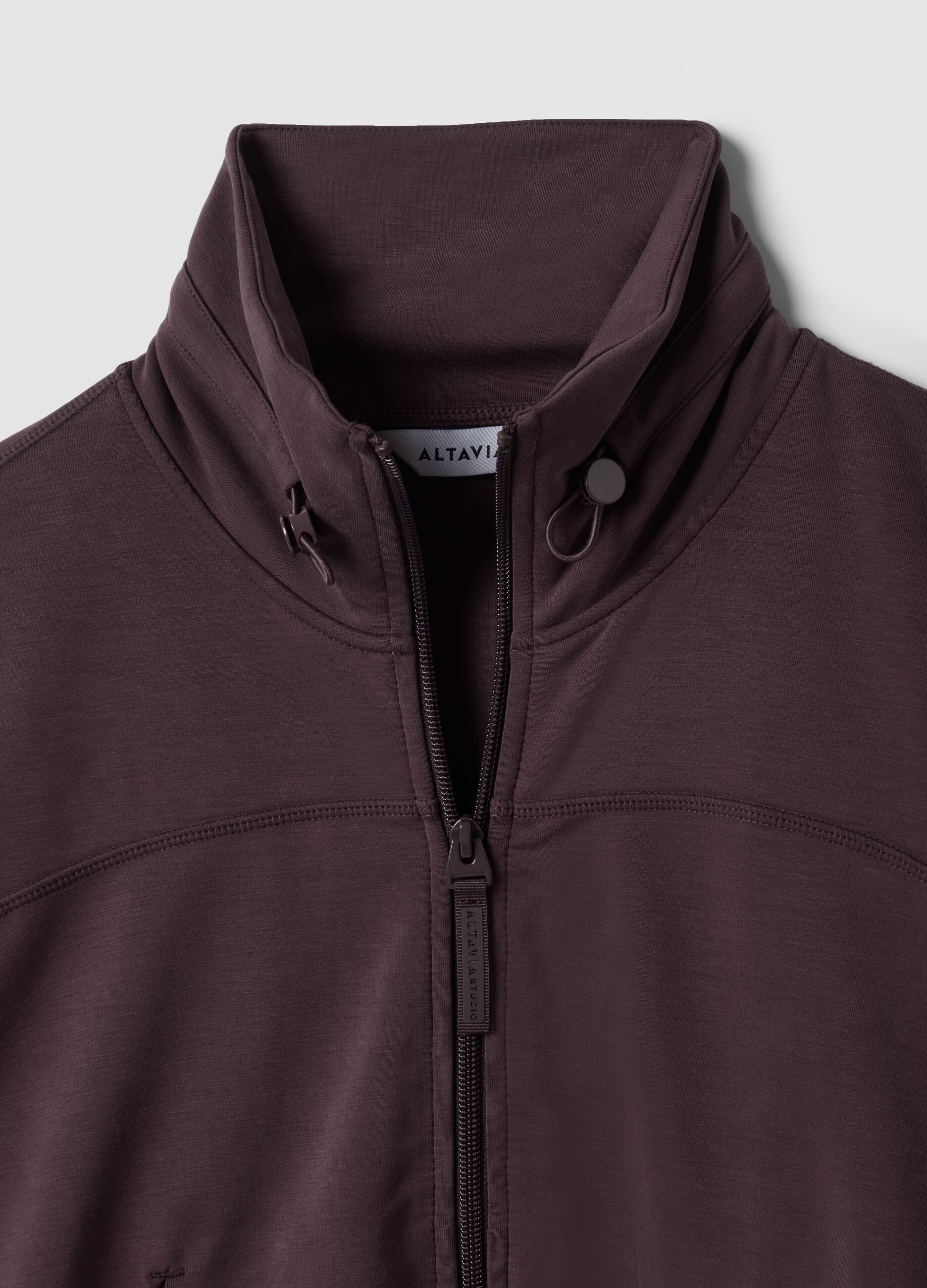 Short brown stretch viscose sweatshirt with high neck