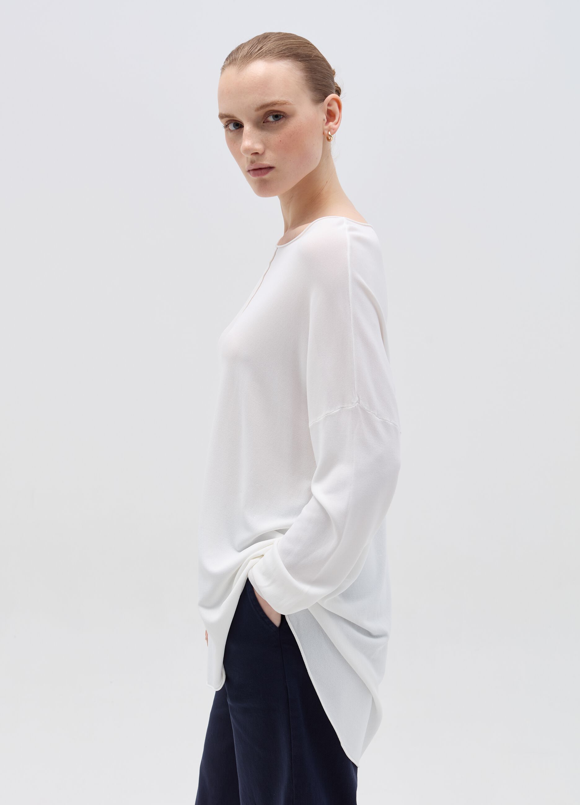 Long oversized top with raised stitching
