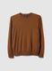 Brown crew neck pullover in regular fit cotton blend_4